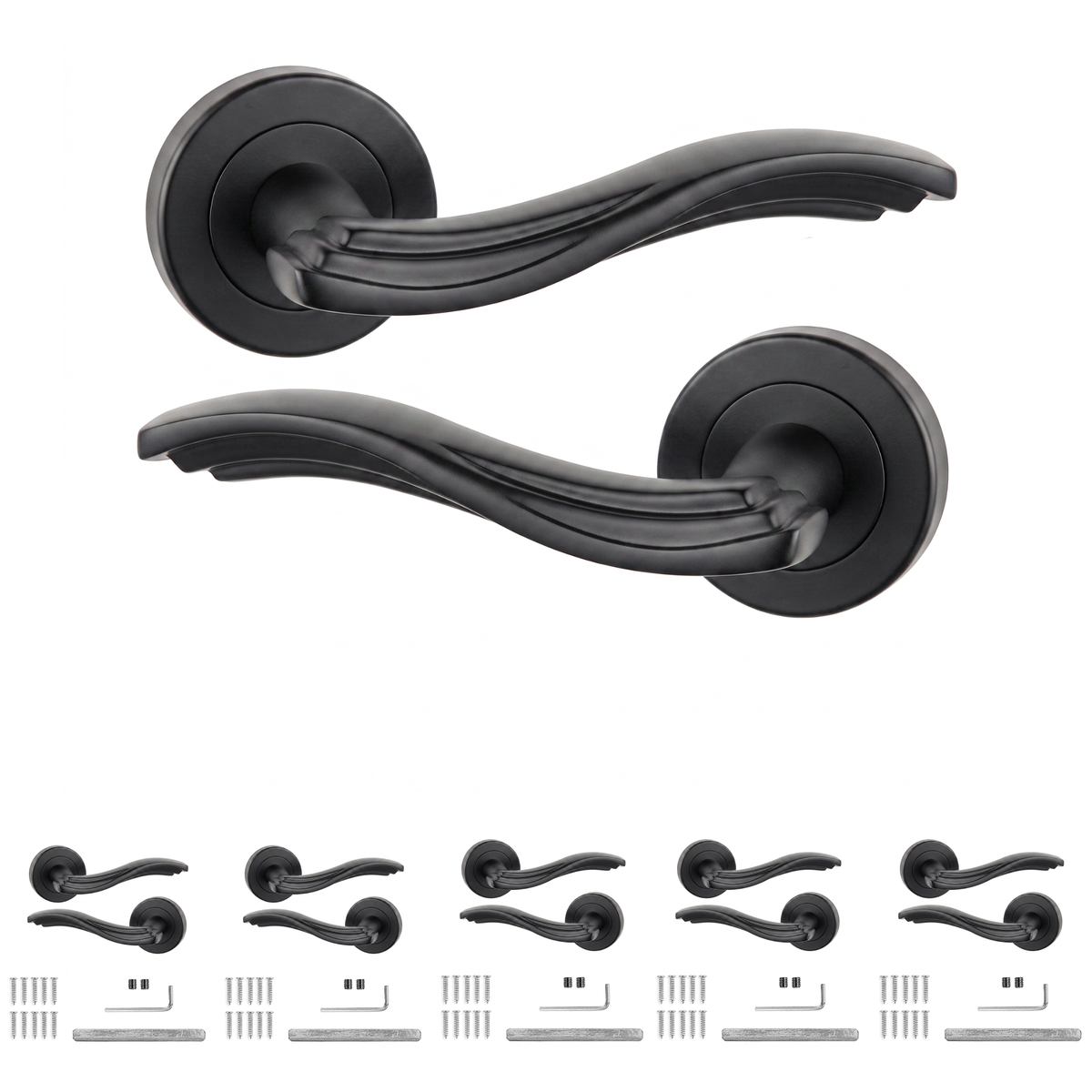 Solace Matt Black Door Lever Handles - Pack of 6 Pairs