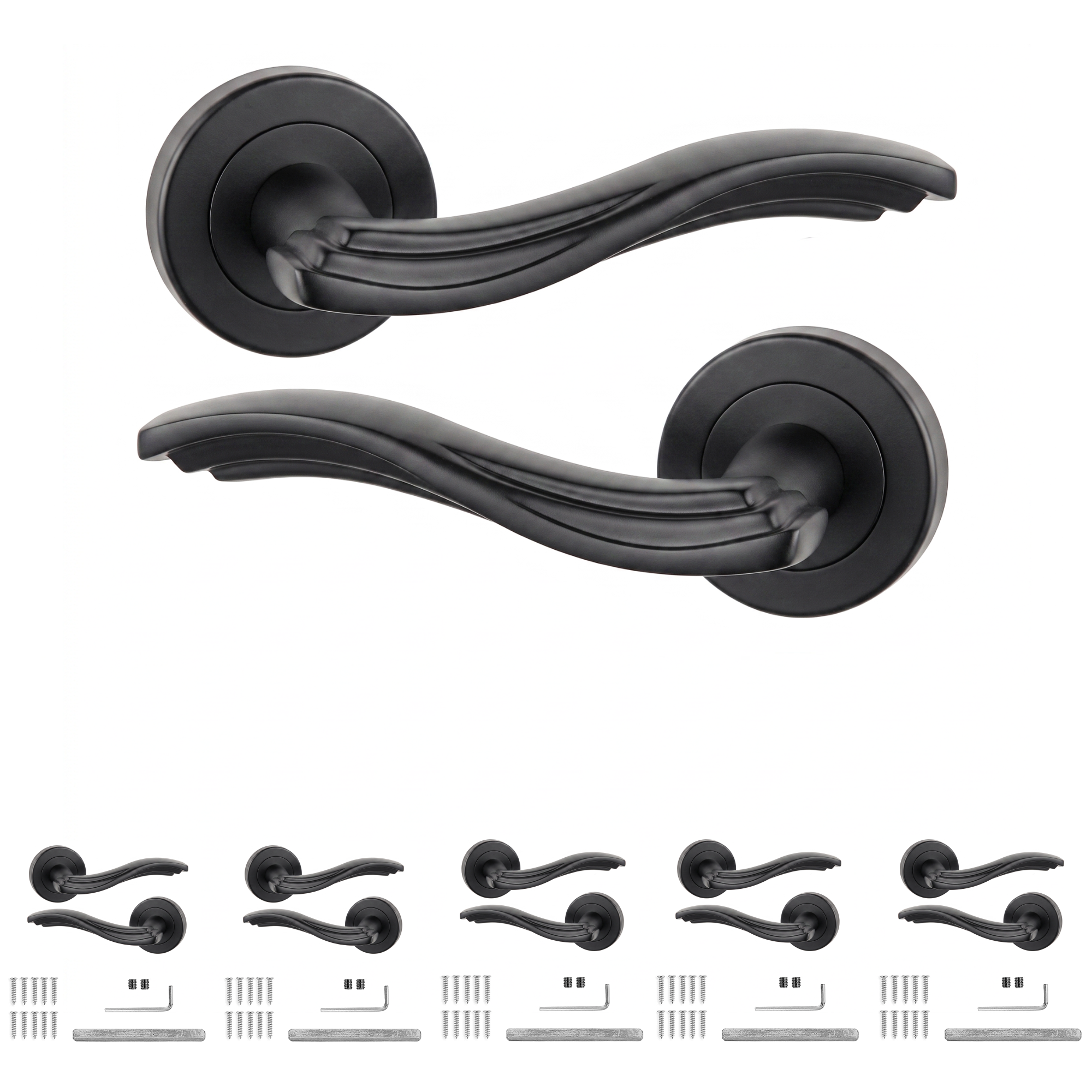 Solace Matt Black Door Lever Handles - Pack of 6 Pairs