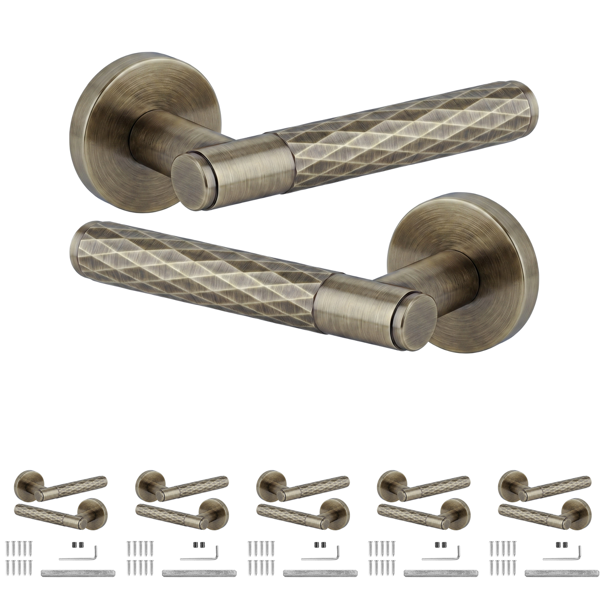 Tore Antique Brass Door Lever Handles - Pack of 6 Pairs