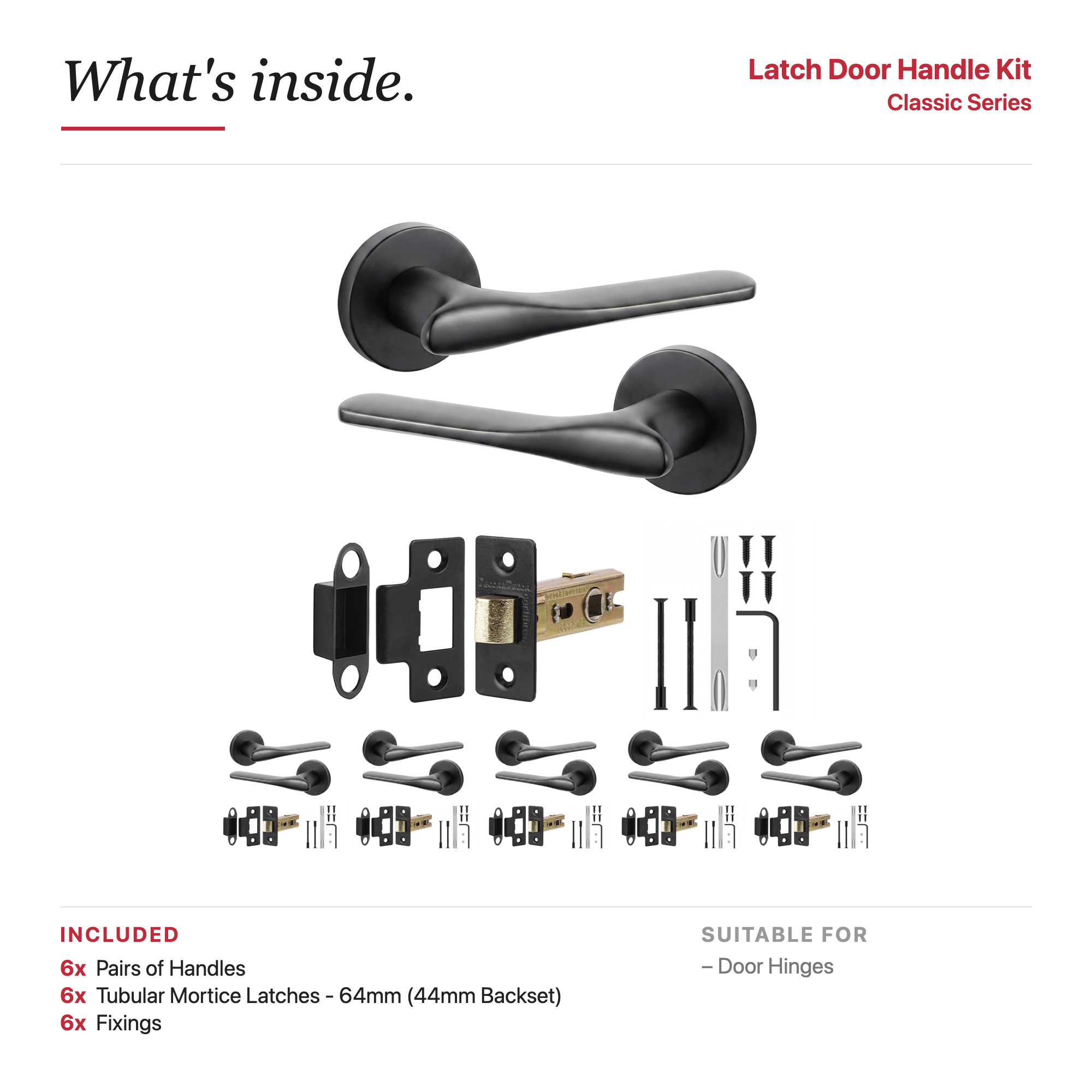 Verita Matt Black Passage Door Lever Handles – showing what's included in the box
