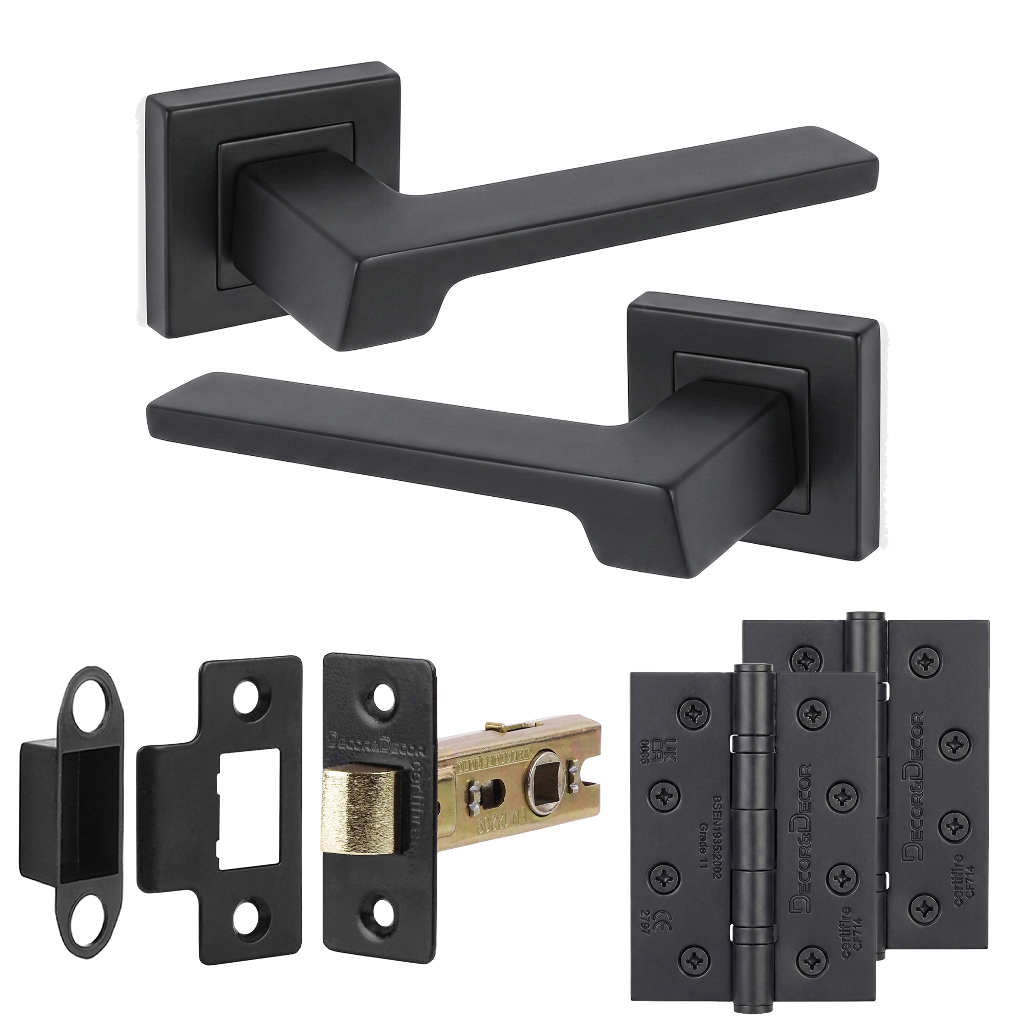 Spectra Matt Black Passage Door Lever Handles - Hinge Kit 102mm