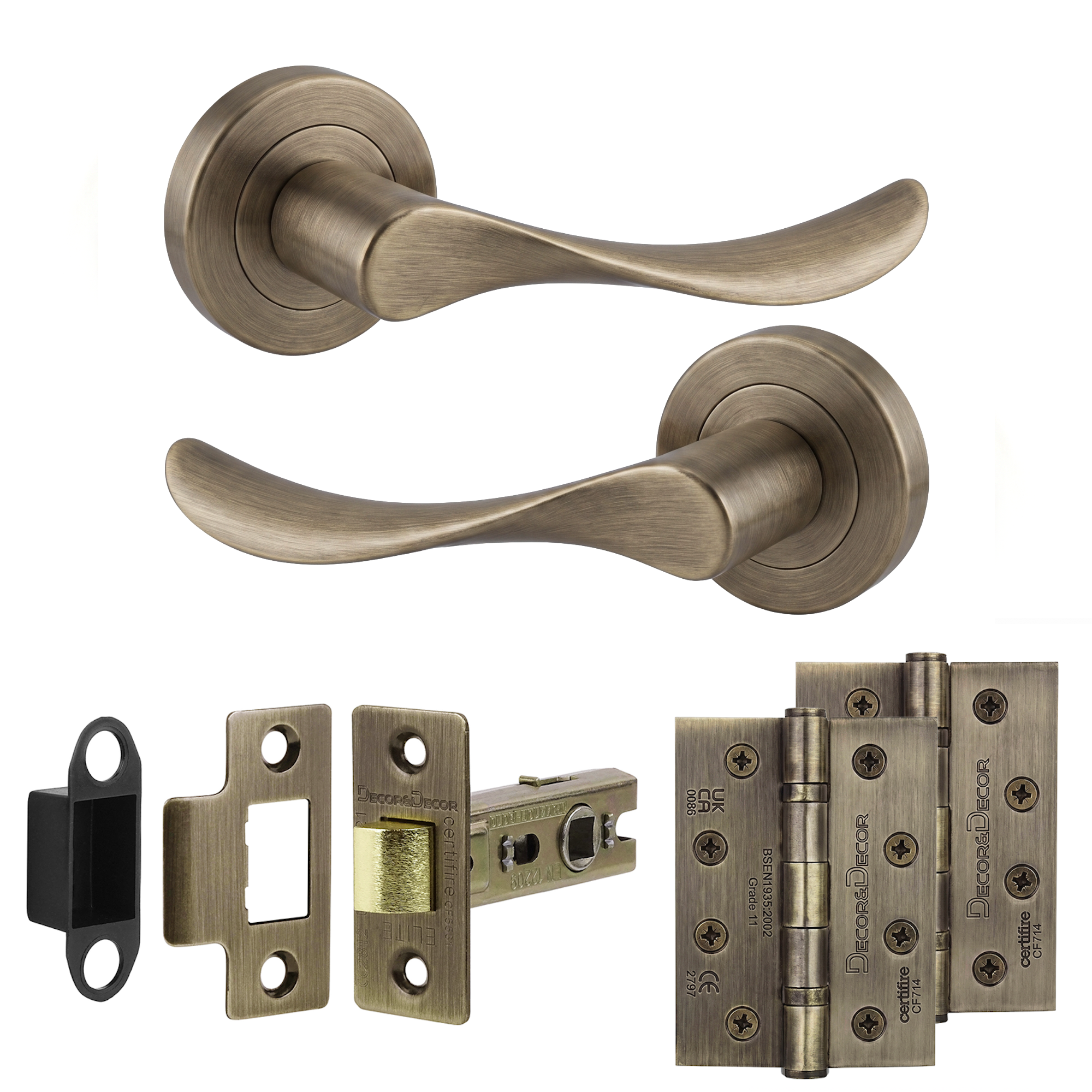 Nimbus Antique Brass Passage Door Lever Handles - Hinge Kit 102mm
