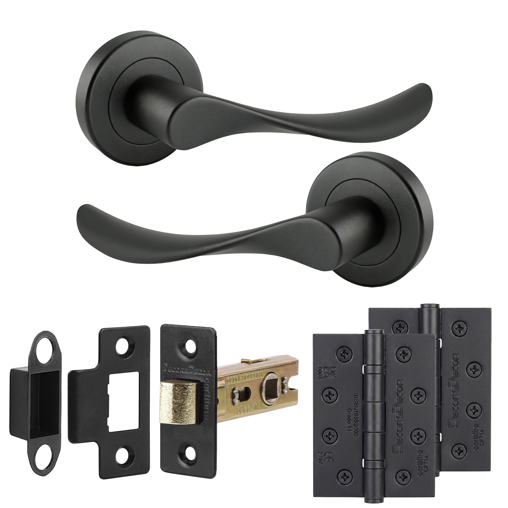Nimbus Matt Black Passage Door Lever Handles - Hinge Kit 102mm