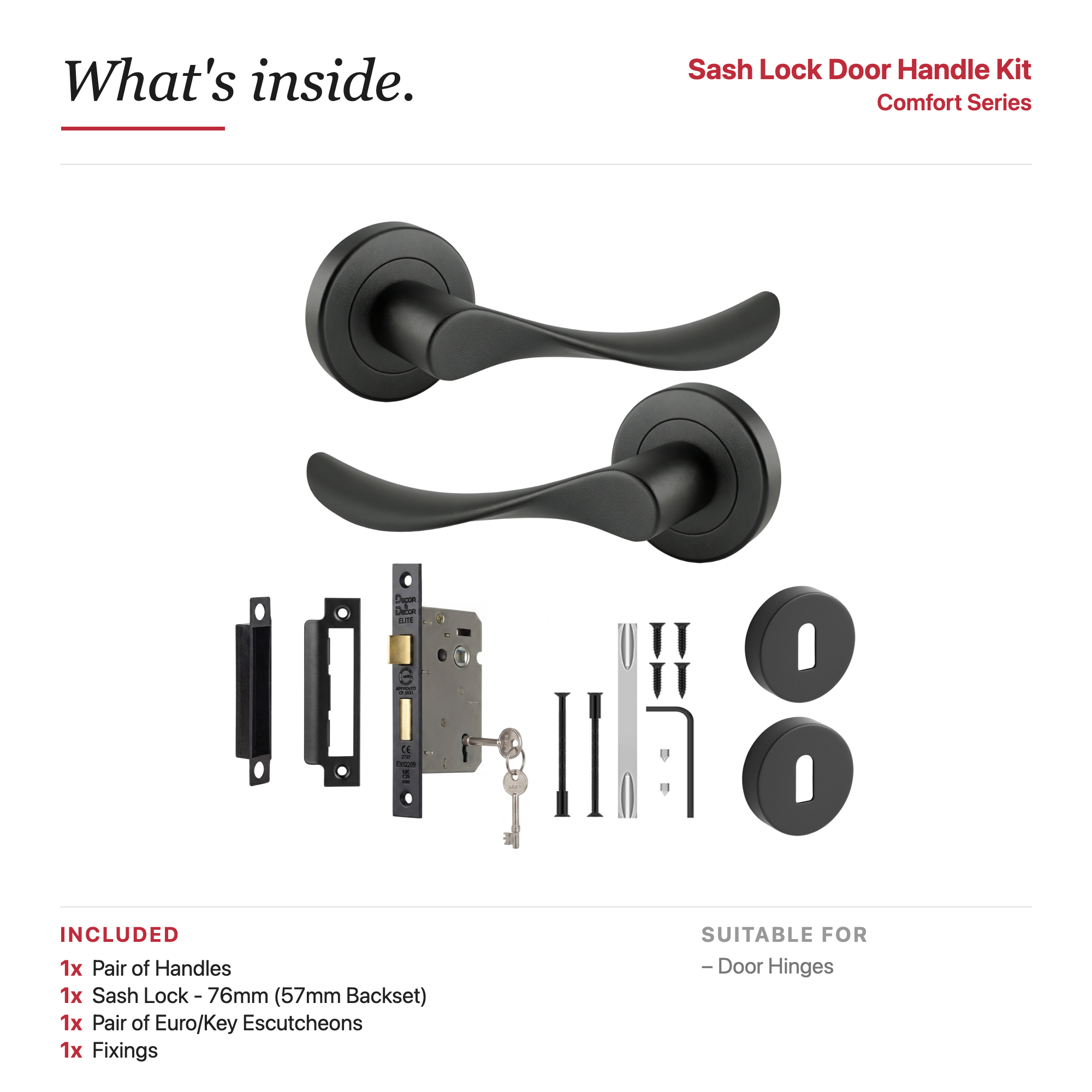 Nimbus Matt Black Privacy Door Lever Handles – showing what's included in the box