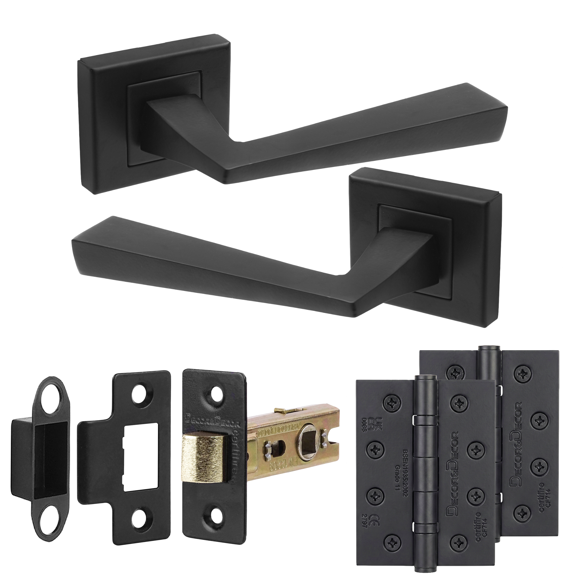 Helix Matt Black Passage Door Lever Handles - Hinge Kit 102mm