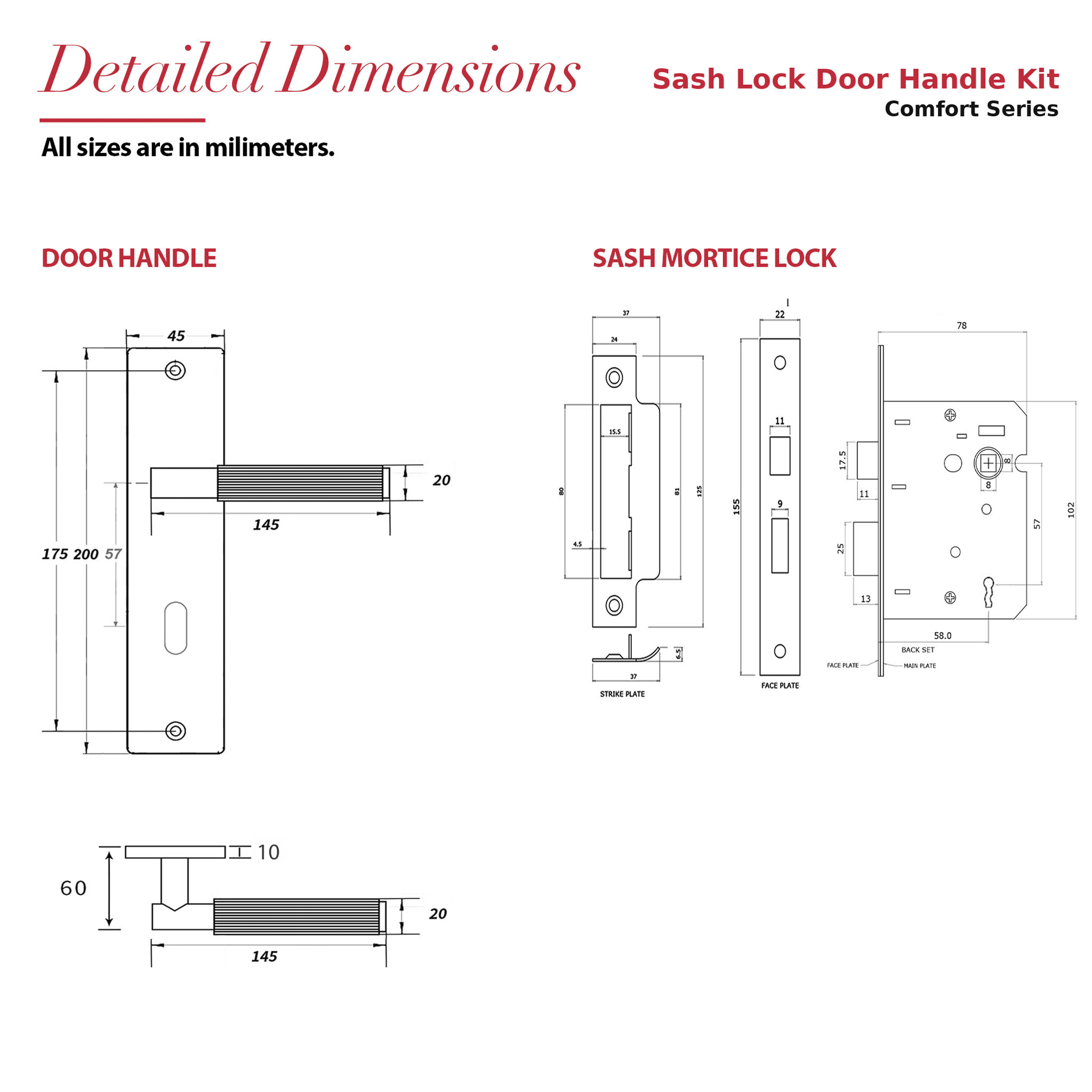Hera Antique Brass Privacy Door Lever Handles on Backplate – dimensions and measurements diagram