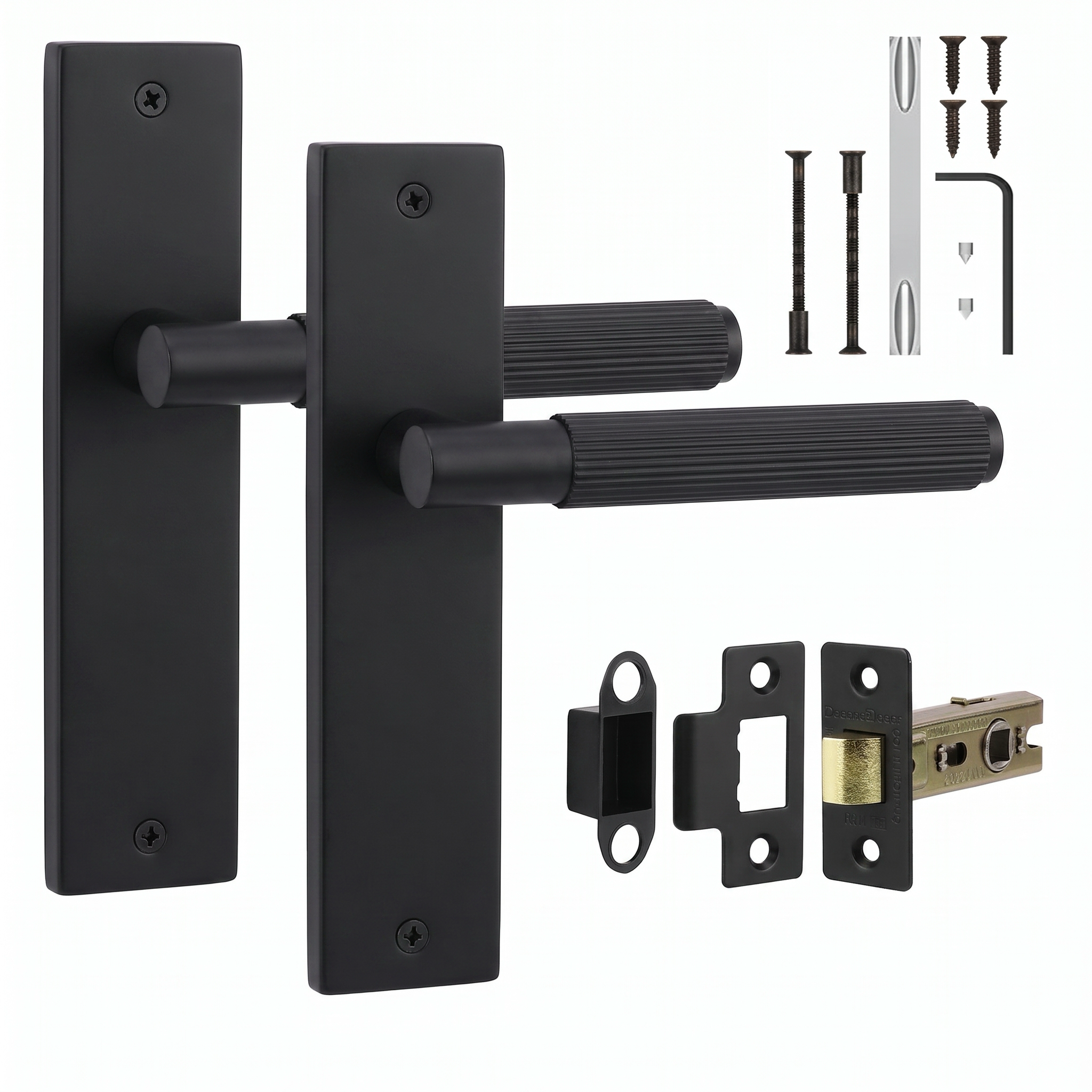 Hera Matt Black Passage Door Lever Handles on Backplate - Latch Kit 76mm