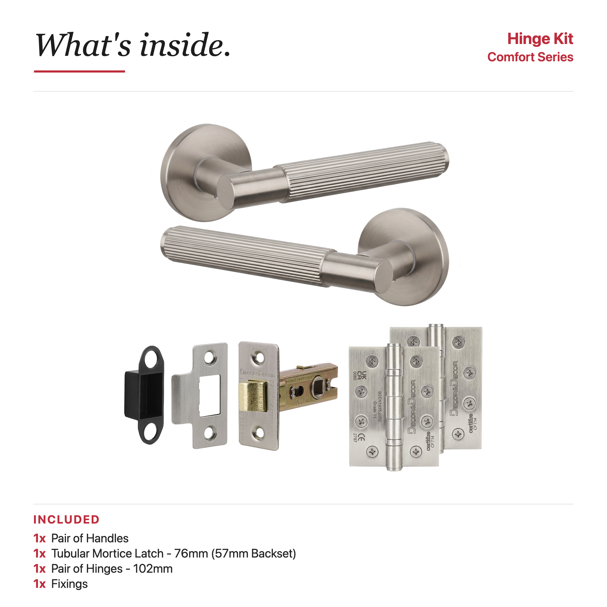 Hera Satin Nickel Passage Door Lever Handles – showing what's included in the box
