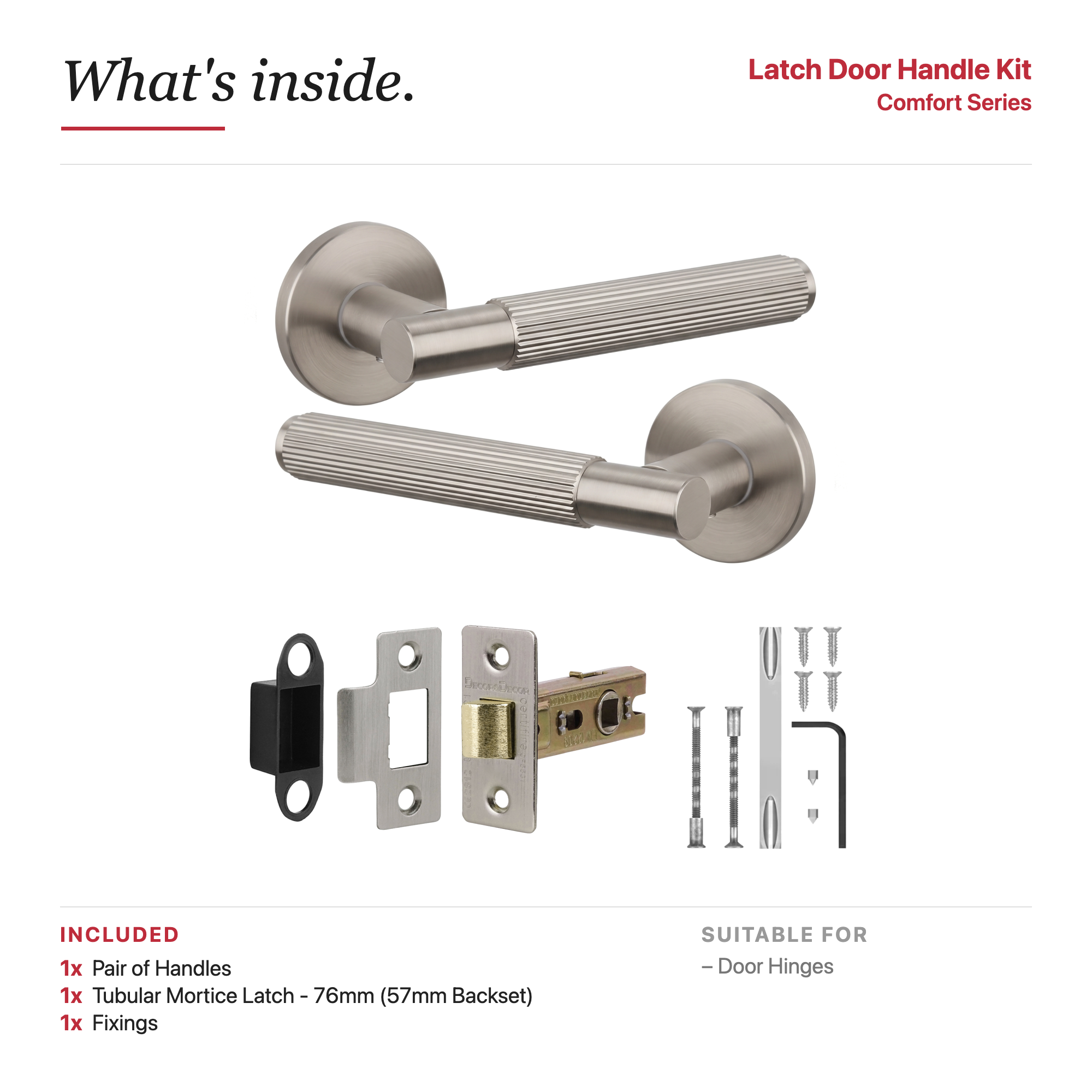 Hera Satin Nickel Passage Door Lever Handles – showing what's included in the box