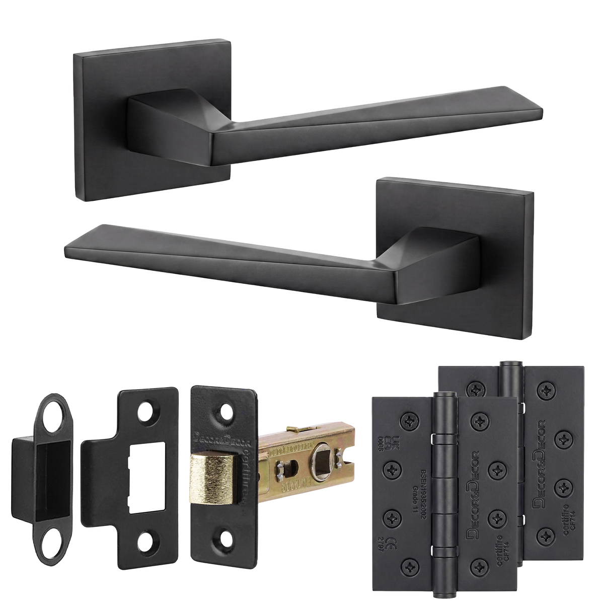 Leda Matt Black Passage Door Lever Handles - Hinge Kit 102mm