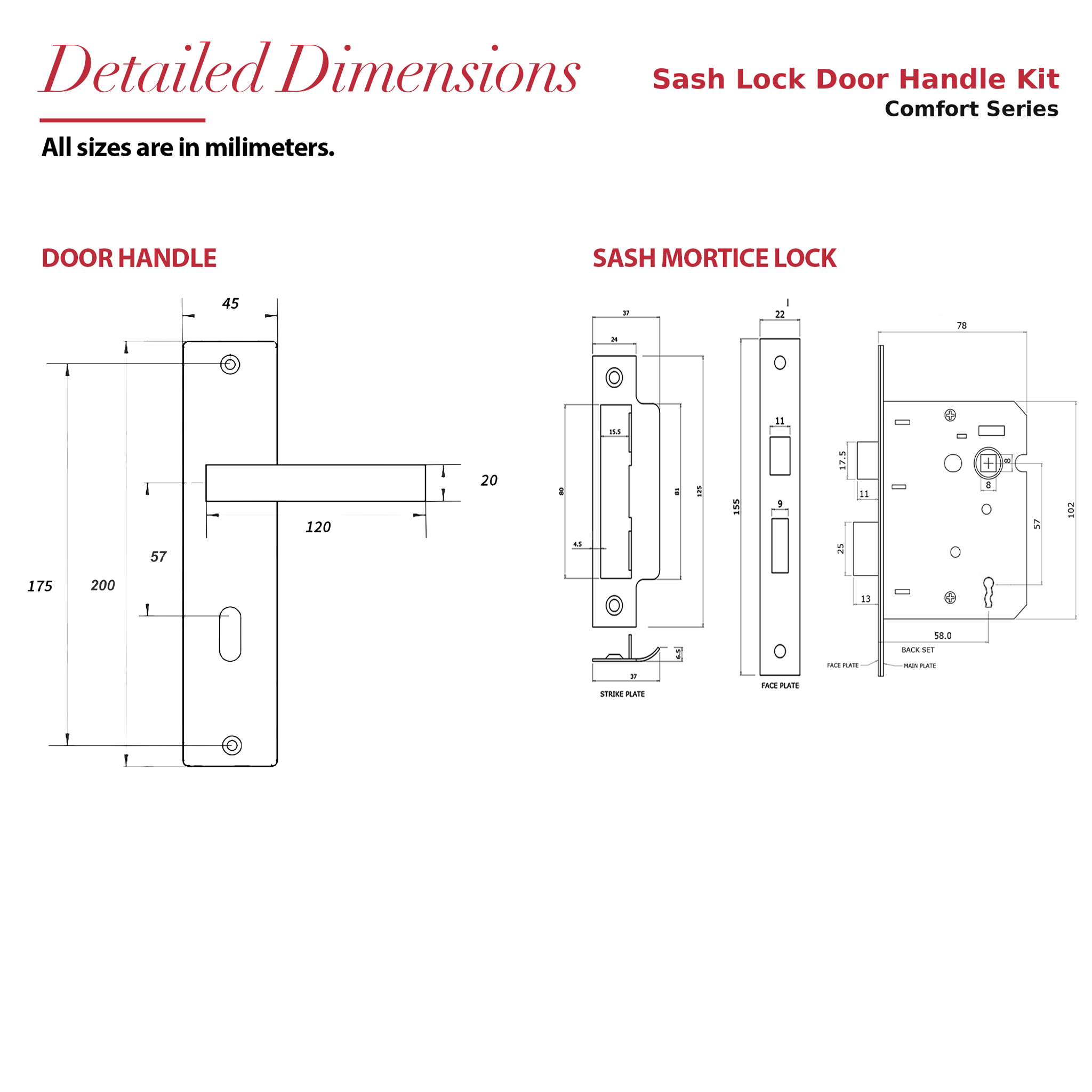Lumina Antique Brass Privacy Door Lever Handles on Backplate – dimensions and measurements diagram
