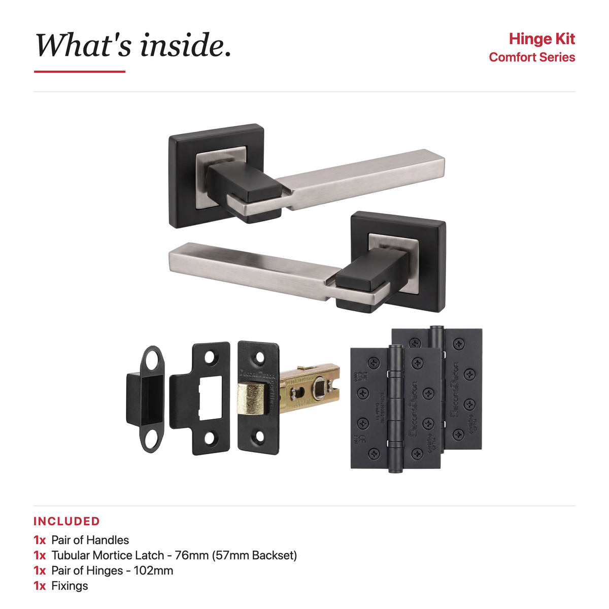 Nexus Duo Finish Passage Door Lever Handles – showing what's included in the box
