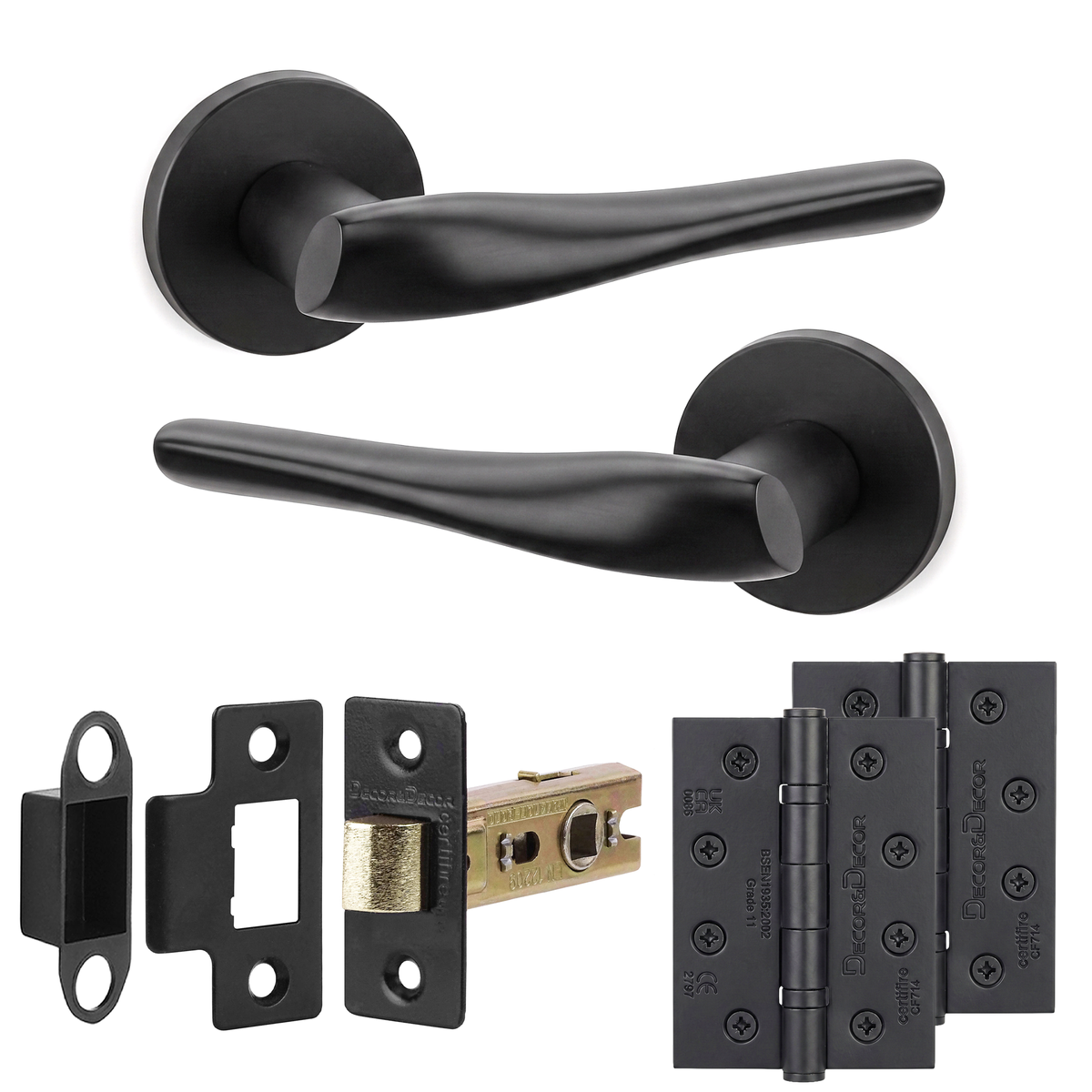 Nanda Matt Black Passage Door Lever Handles - Hinge Kit 102mm