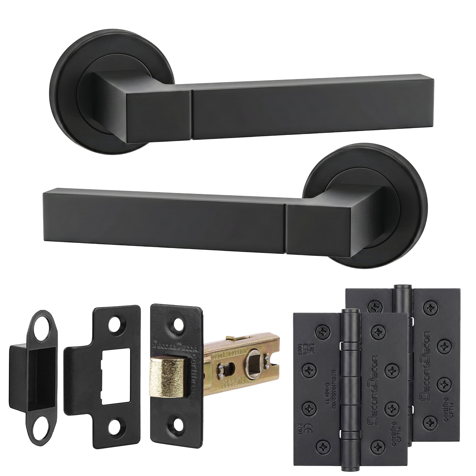 Lumina Matt Black Passage Door Lever Handles - Hinge Kit 102mm