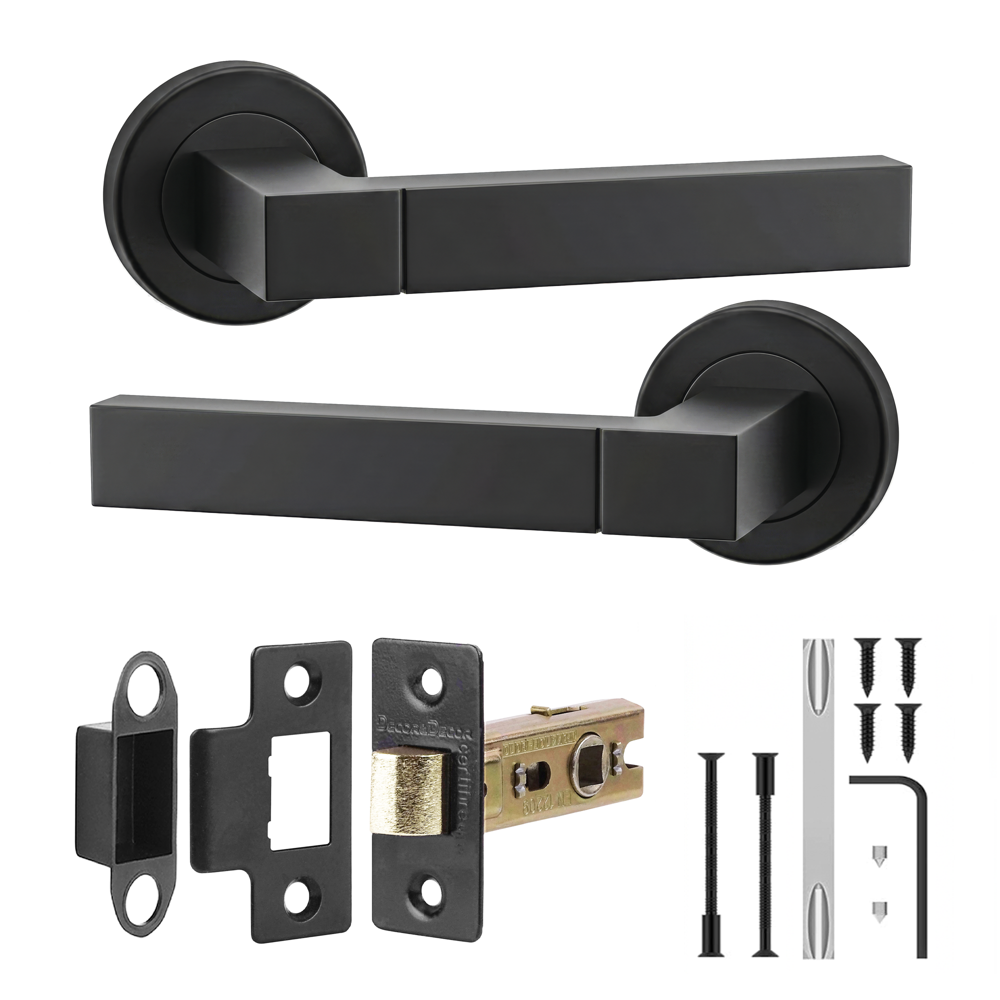 Lumina Matt Black Passage Door Lever Handles - Latch Kit 76mm