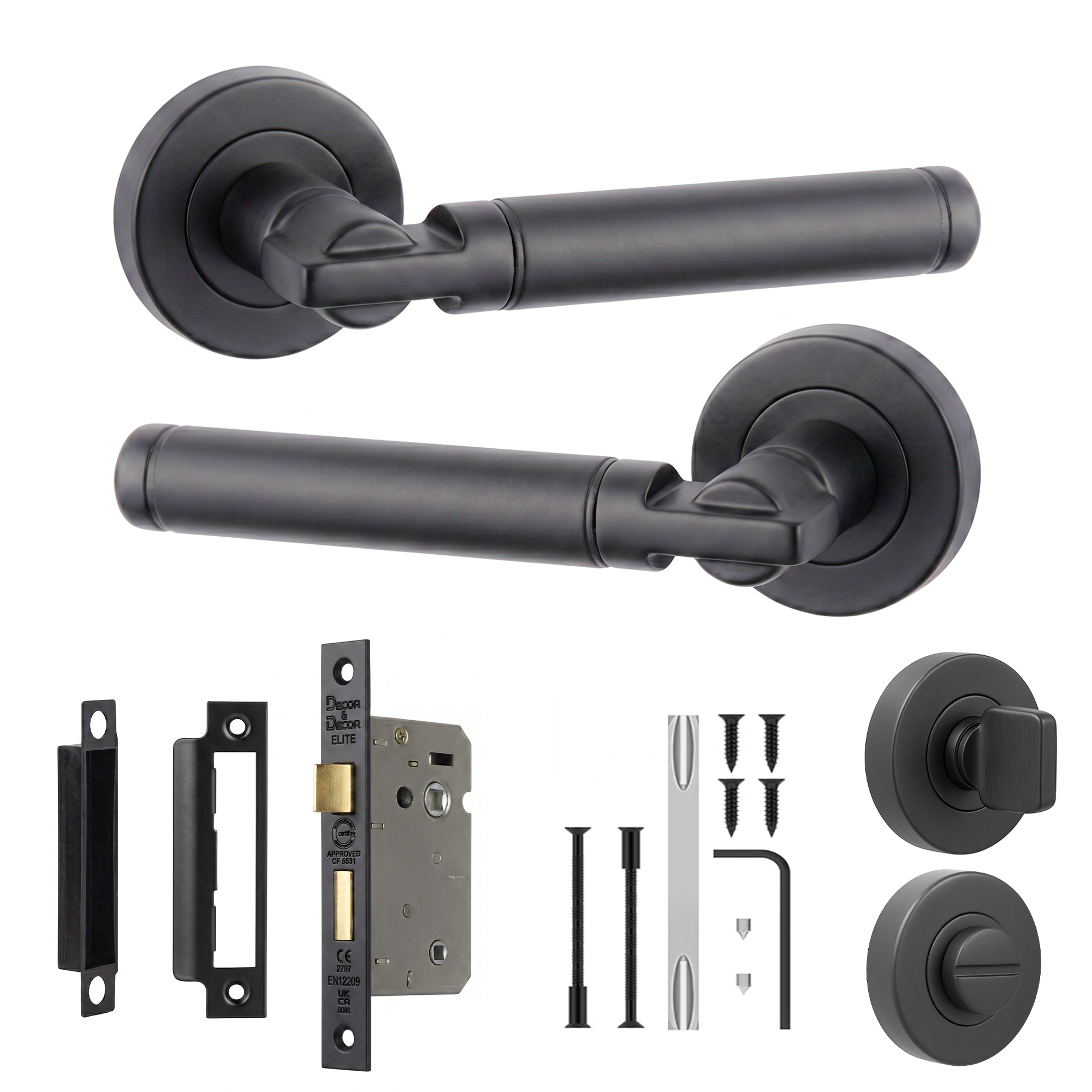 Enigma Matt Black Bathroom Door Lever Handles - Bathroom Kit 76mm