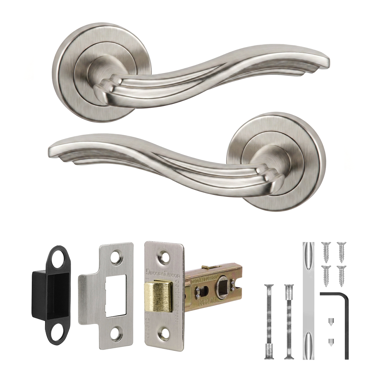 Solace Satin Nickel Passage Door Lever Handles - Latch Kit 76mm