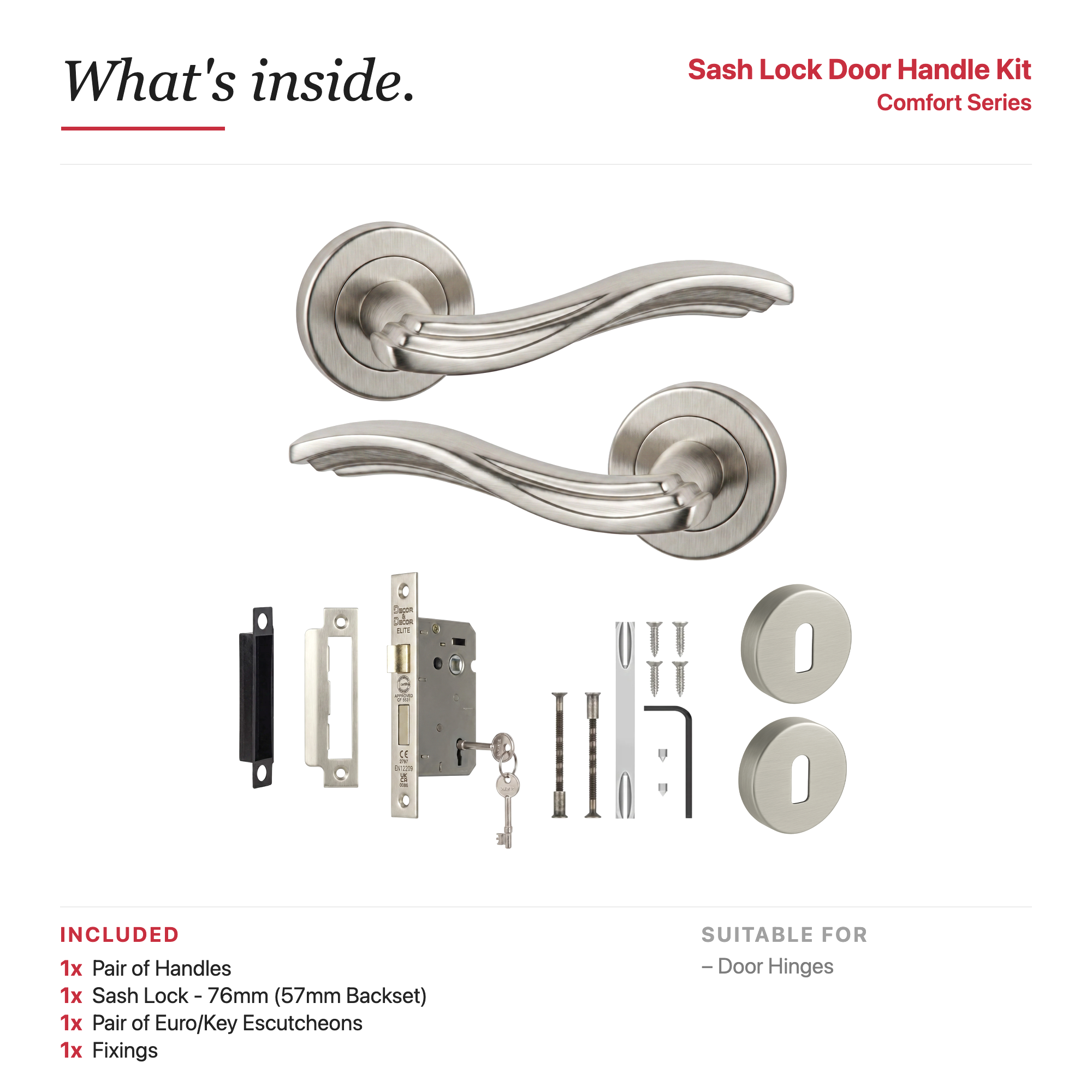 Solace Satin Nickel Privacy Door Lever Handles – showing what's included in the box