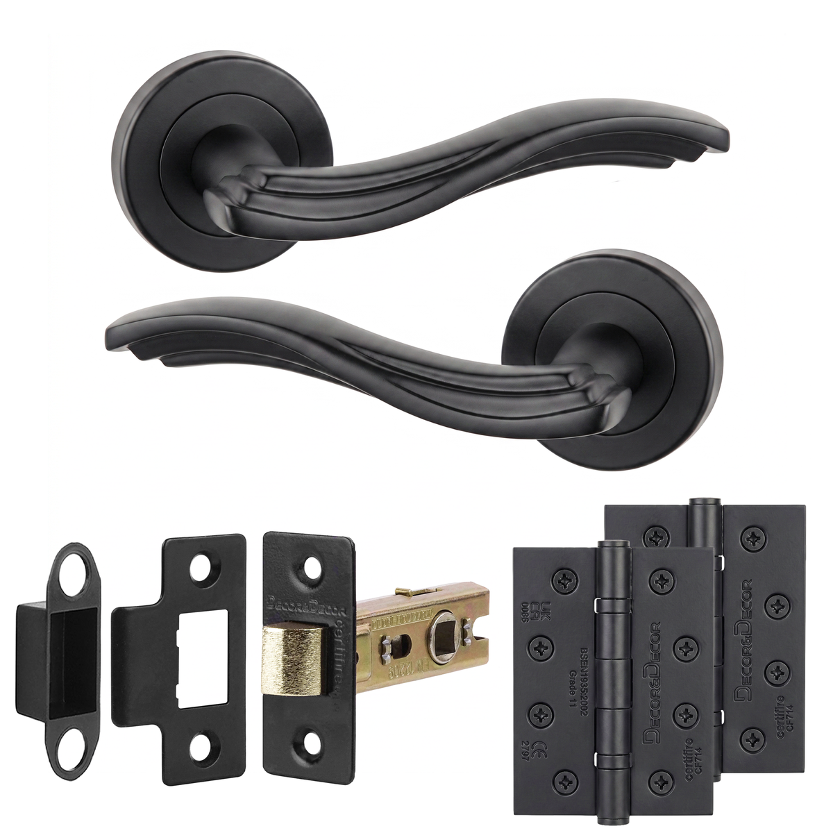 Solace Matt Black Passage Door Lever Handles - Hinge Kit 102mm