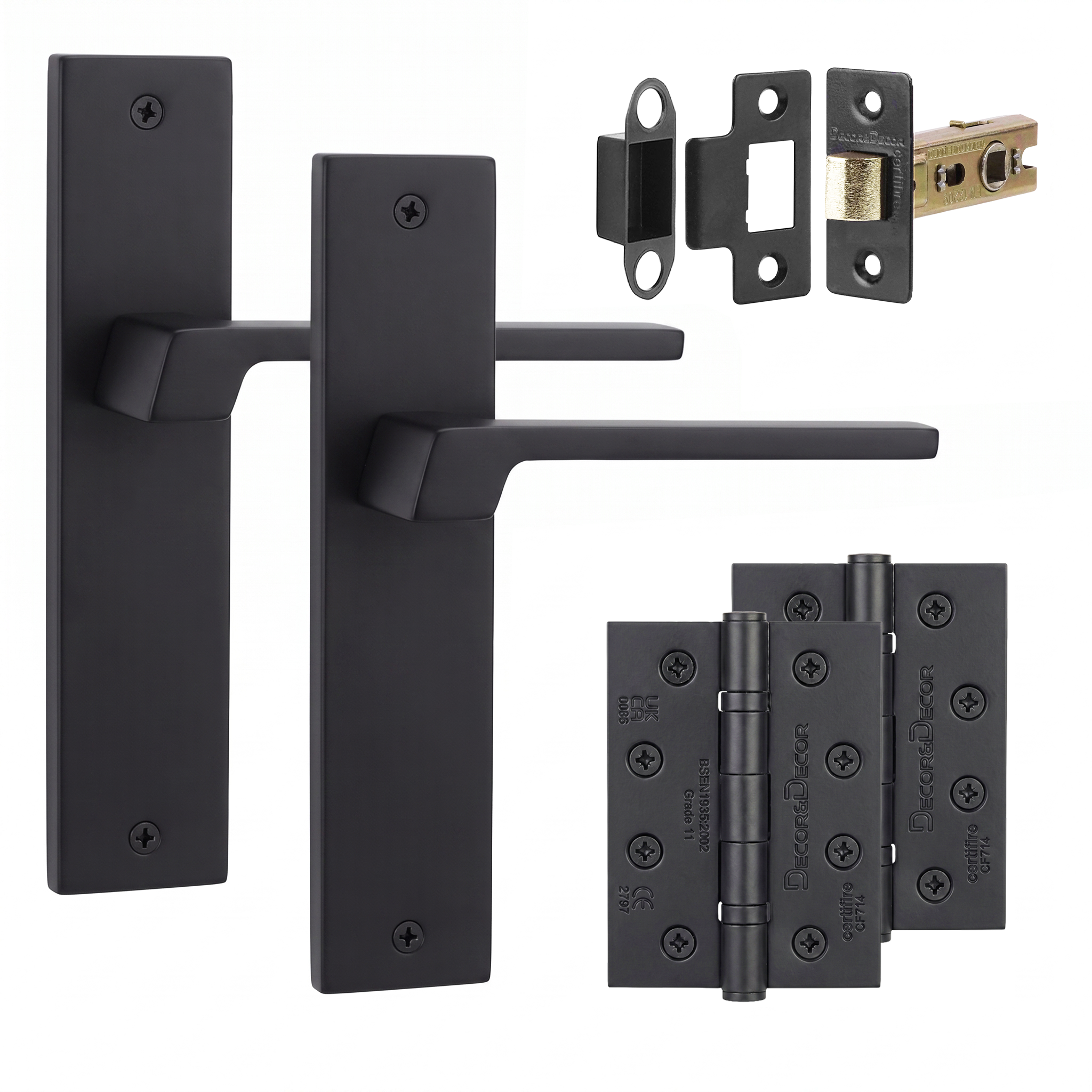 Spectra Matt Black Passage Door Lever Handles on Backplate - Hinge Kit 102mm