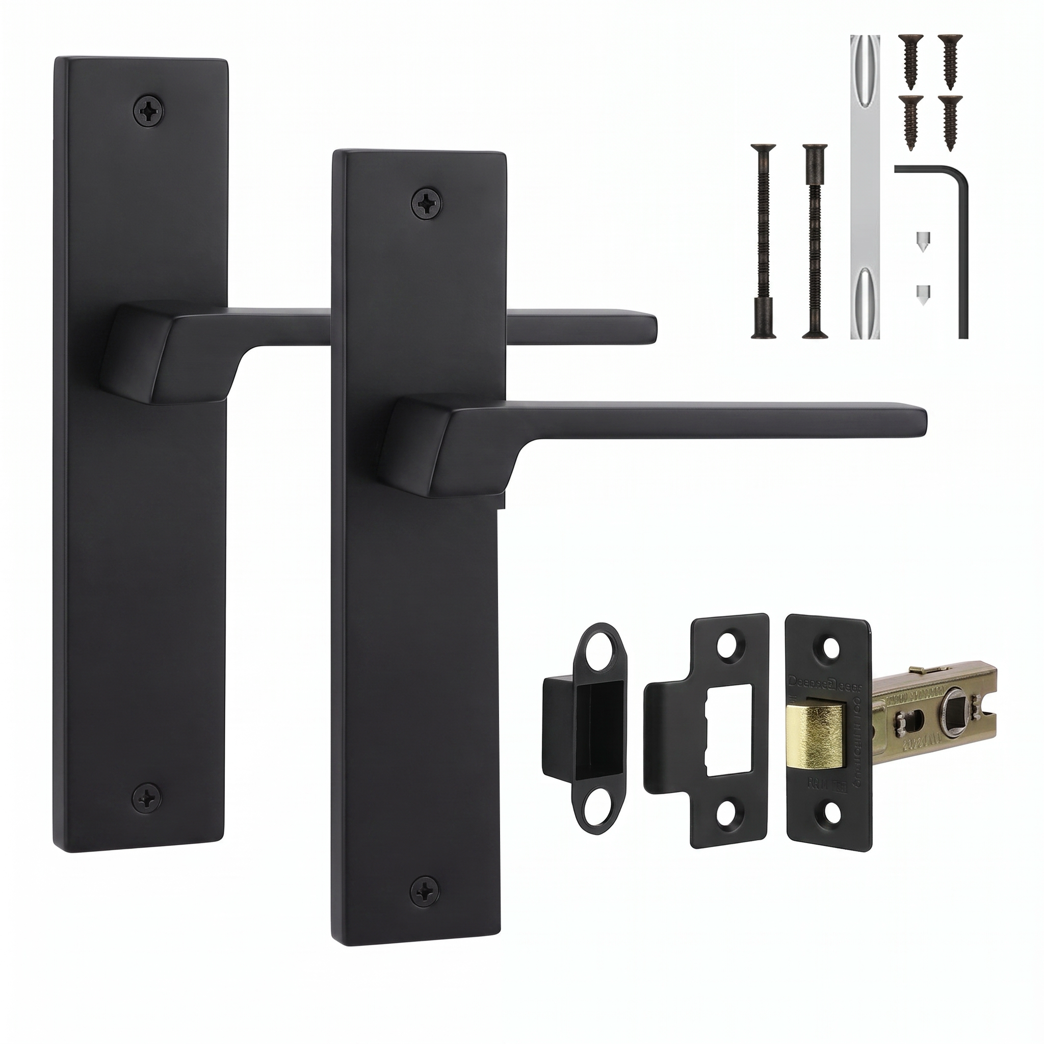 Spectra Matt Black Passage Door Lever Handles on Backplate - Latch Kit 76mm