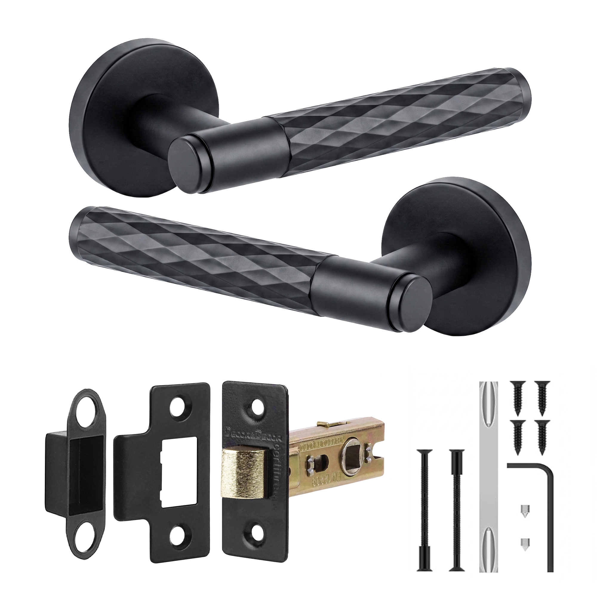 Tore Matt Black Passage Door Lever Handles - Latch Kit 76mm