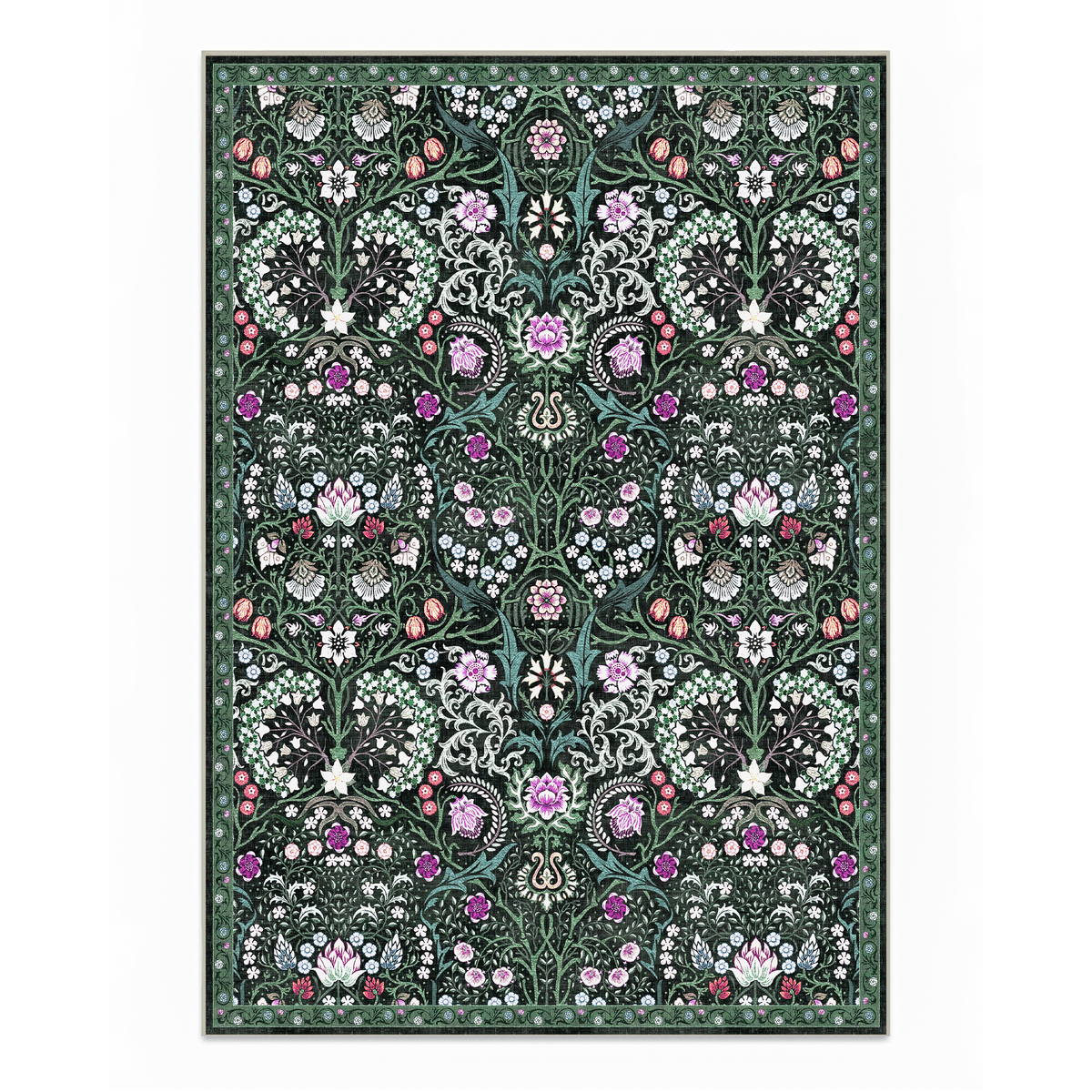Cleo - Dark Botanical Floral Washable Large Living Room Rug - 160x230cm