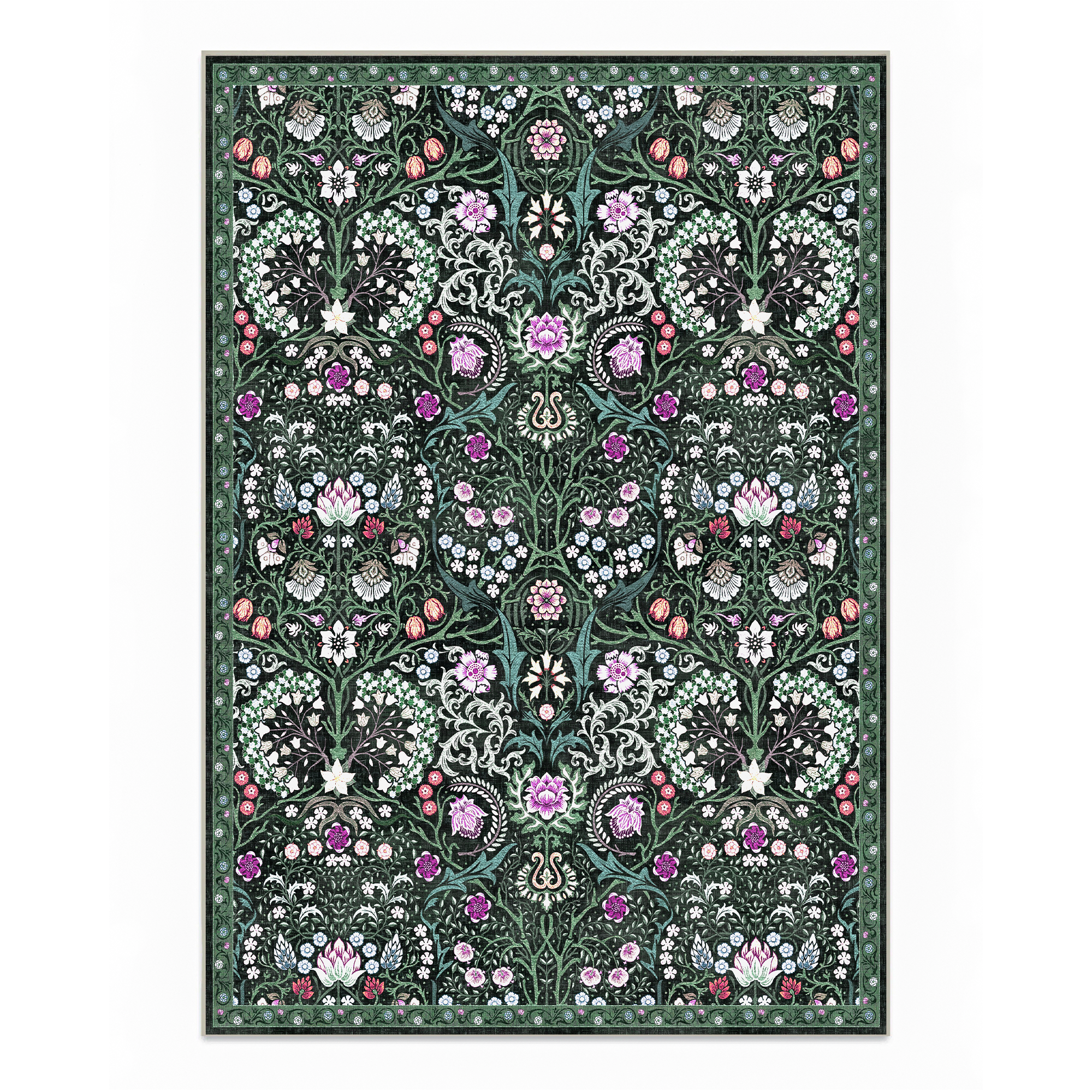 Cleo - Dark Botanical Floral Washable Large Living Room Rug - 160x230cm
