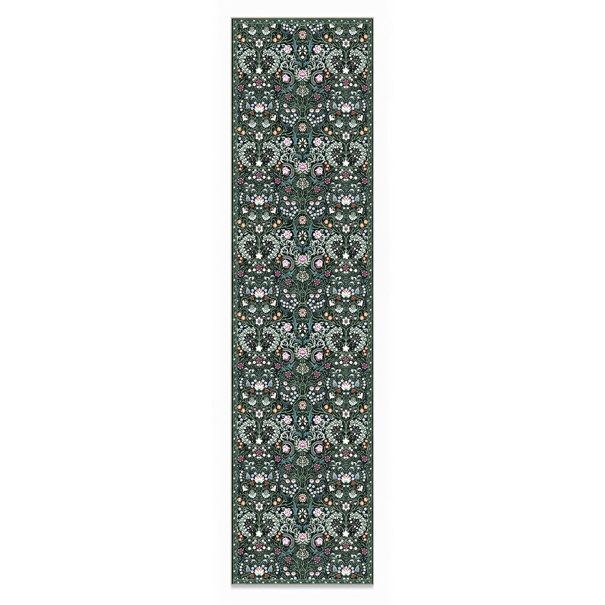 Cleo - Dark Botanical Floral Washable Runner Hallway Rug - 60x240cm