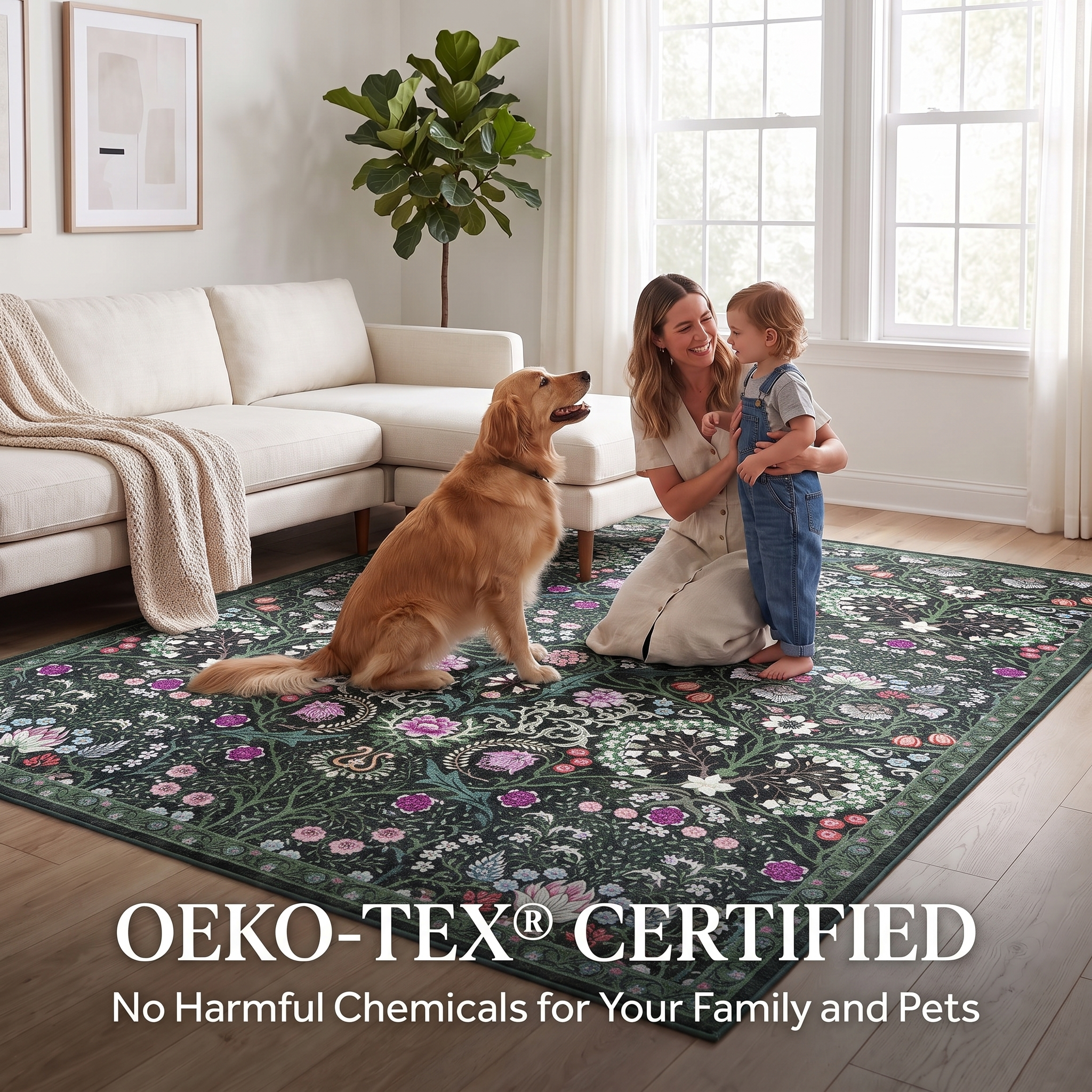 Cleo - Dark Botanical Floral Washable Runner Hallway Rug - 60x240cm – view 7