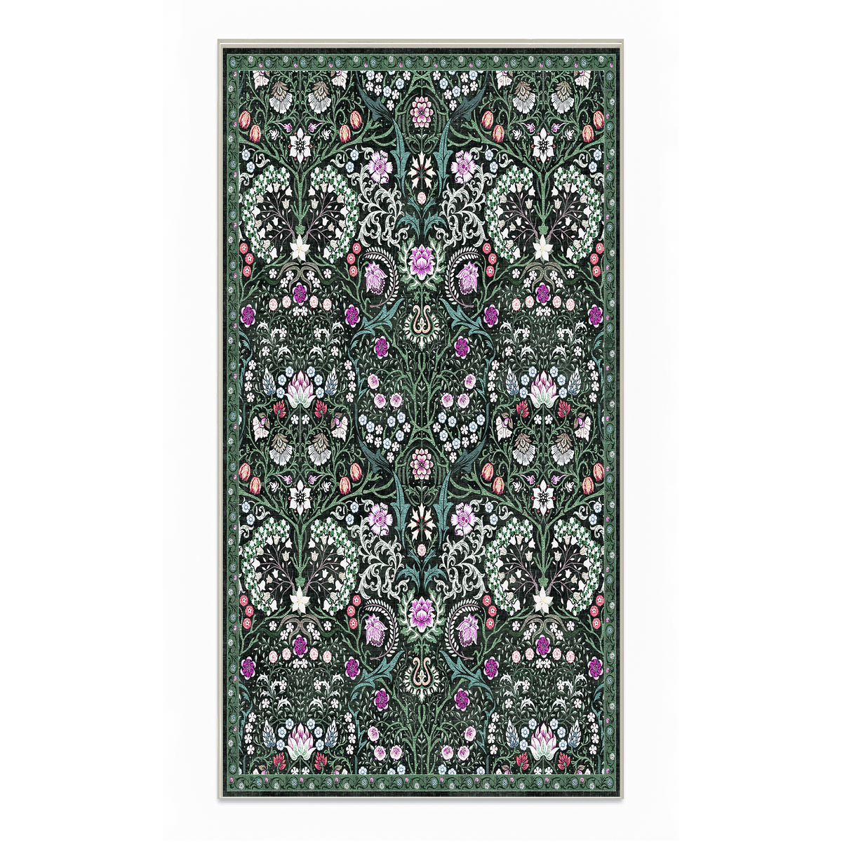 Cleo - Dark Botanical Floral Washable Kitchen Rug - 80x150cm