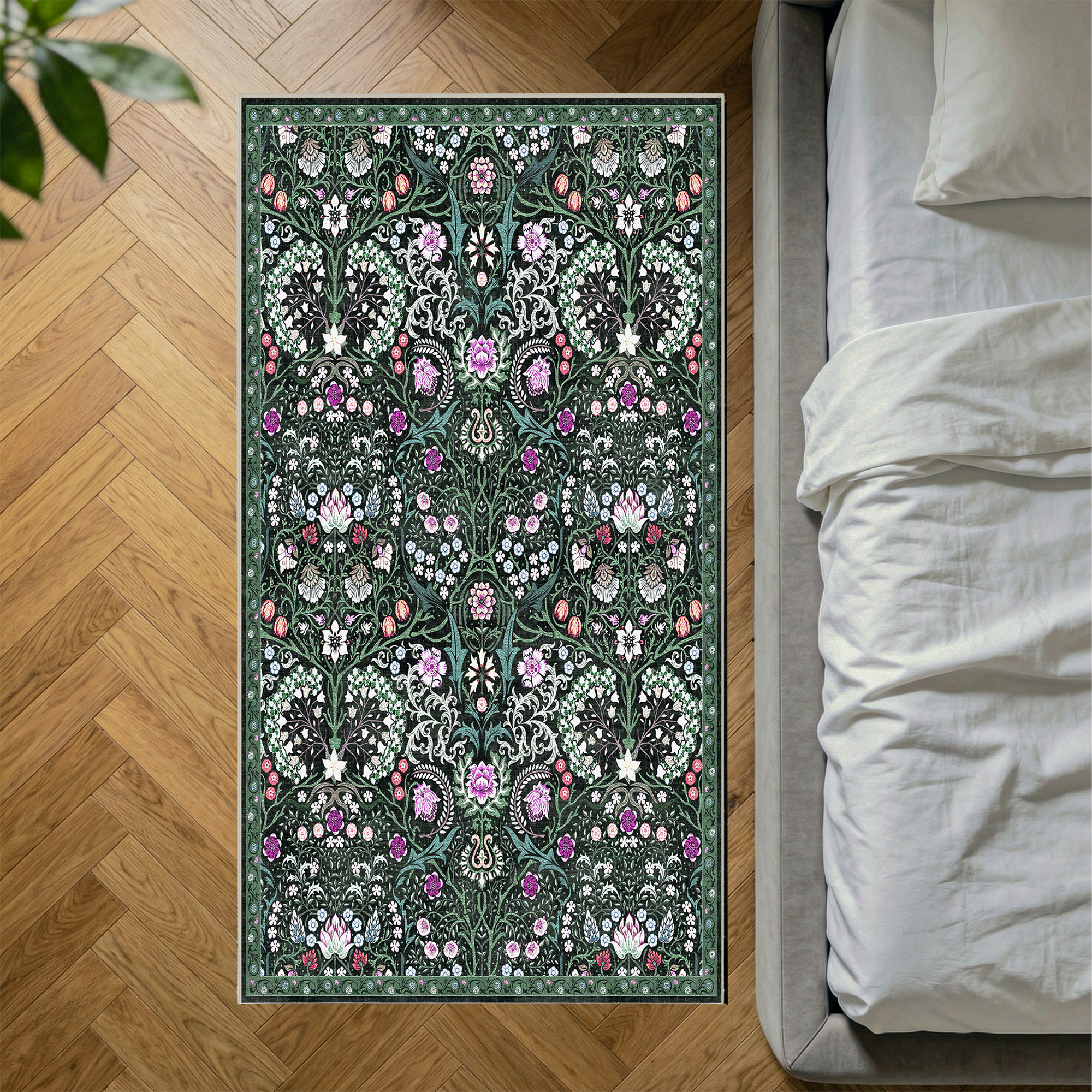 Cleo - Dark Botanical Floral Washable Kitchen Rug - 80x150cm – view 7