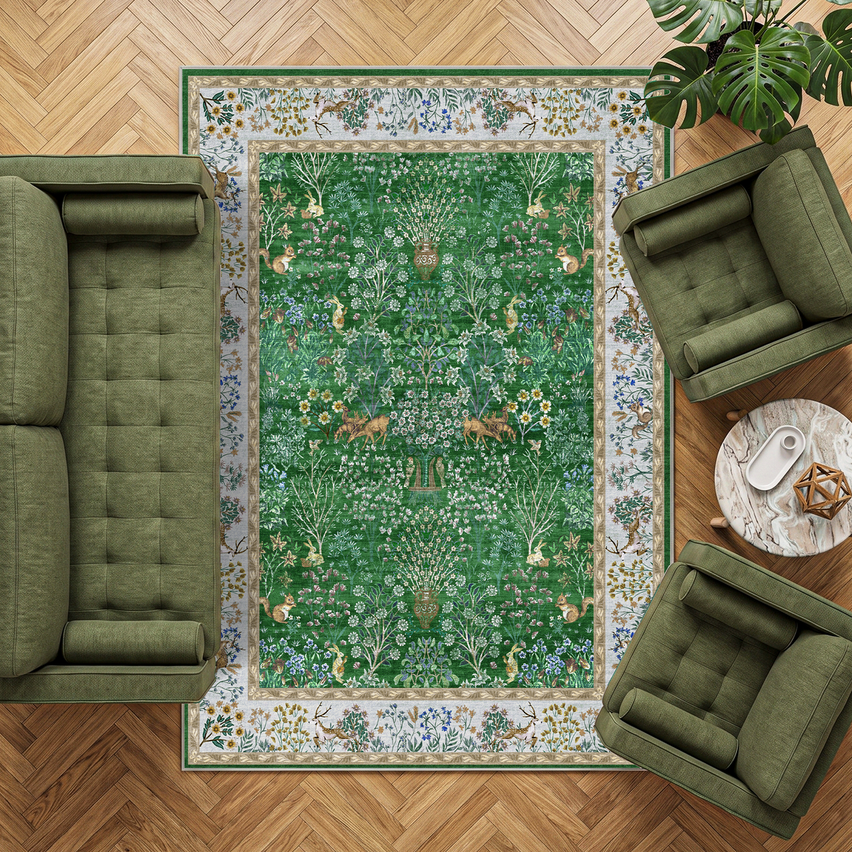 Elara - Green Persian-Style Washable Large Living Room Rug - 160x230cm – view 2
