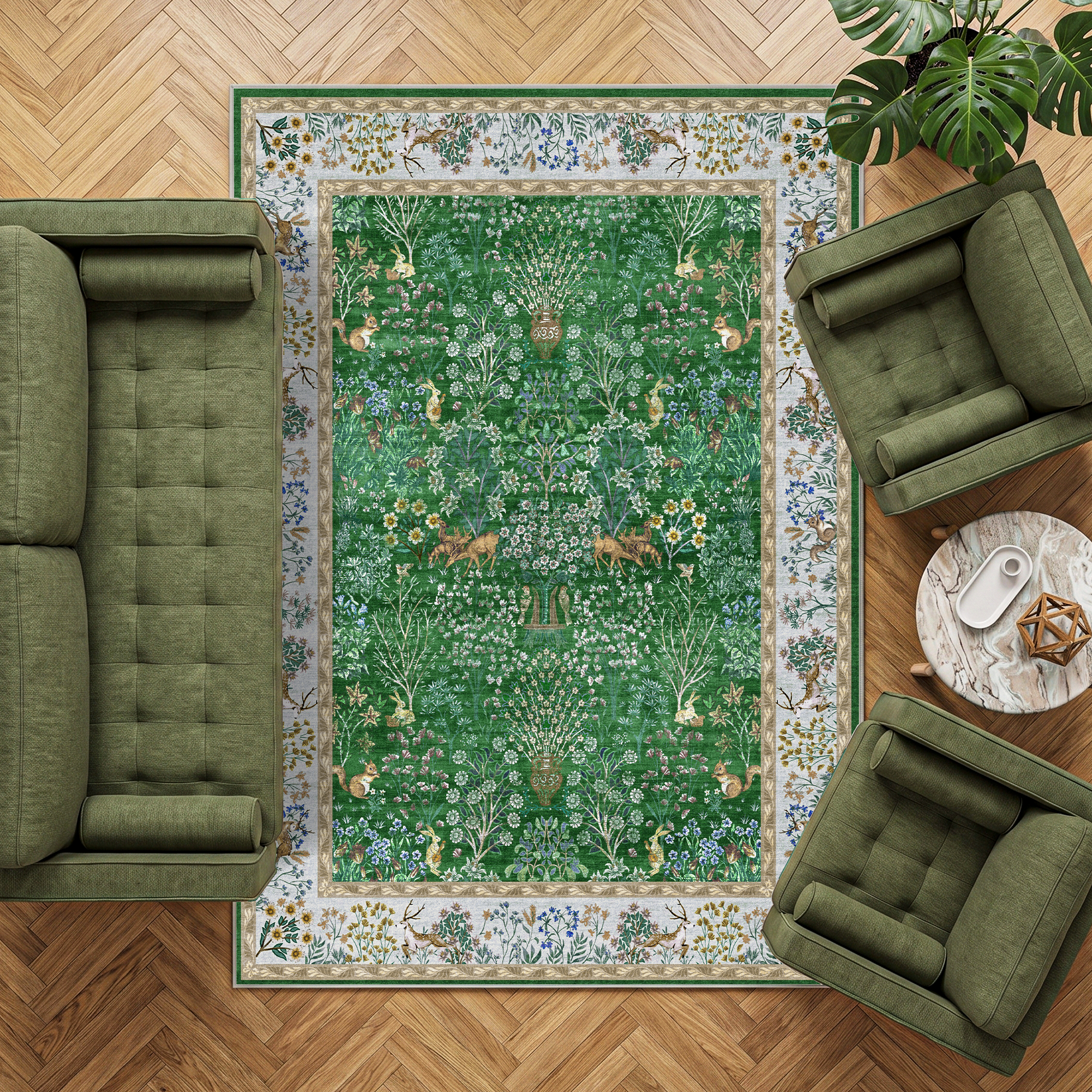 Elara - Green Persian-Style Washable Large Living Room Rug - 160x230cm – view 2