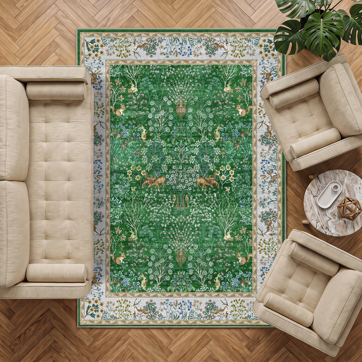 Elara - Green Persian-Style Washable Large Living Room Rug - 160x230cm – view 3