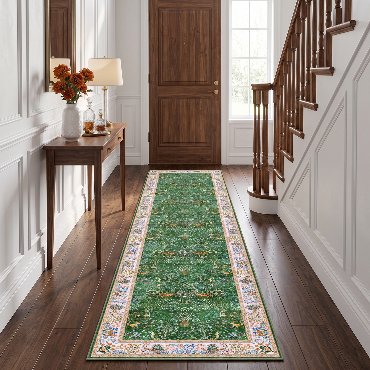 Elara - Green Persian-Style Washable Runner Hallway Rug - 60x240cm – view 2