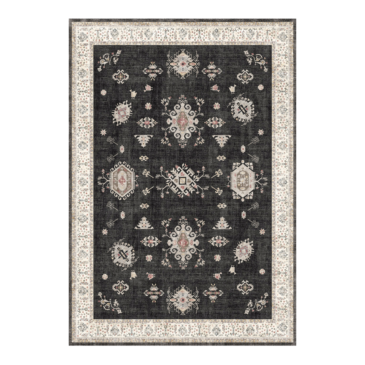 Isla - Charcoal Medallion Washable Large Living Room Rug - 160x230cm