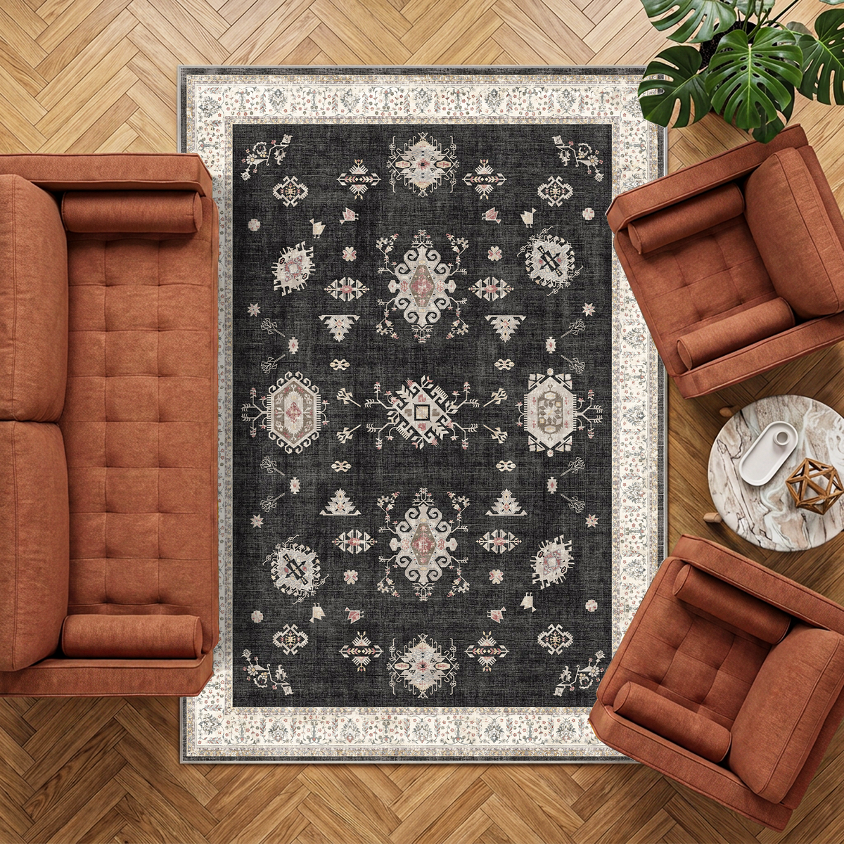 Isla - Charcoal Medallion Washable Large Living Room Rug - 160x230cm – view 7