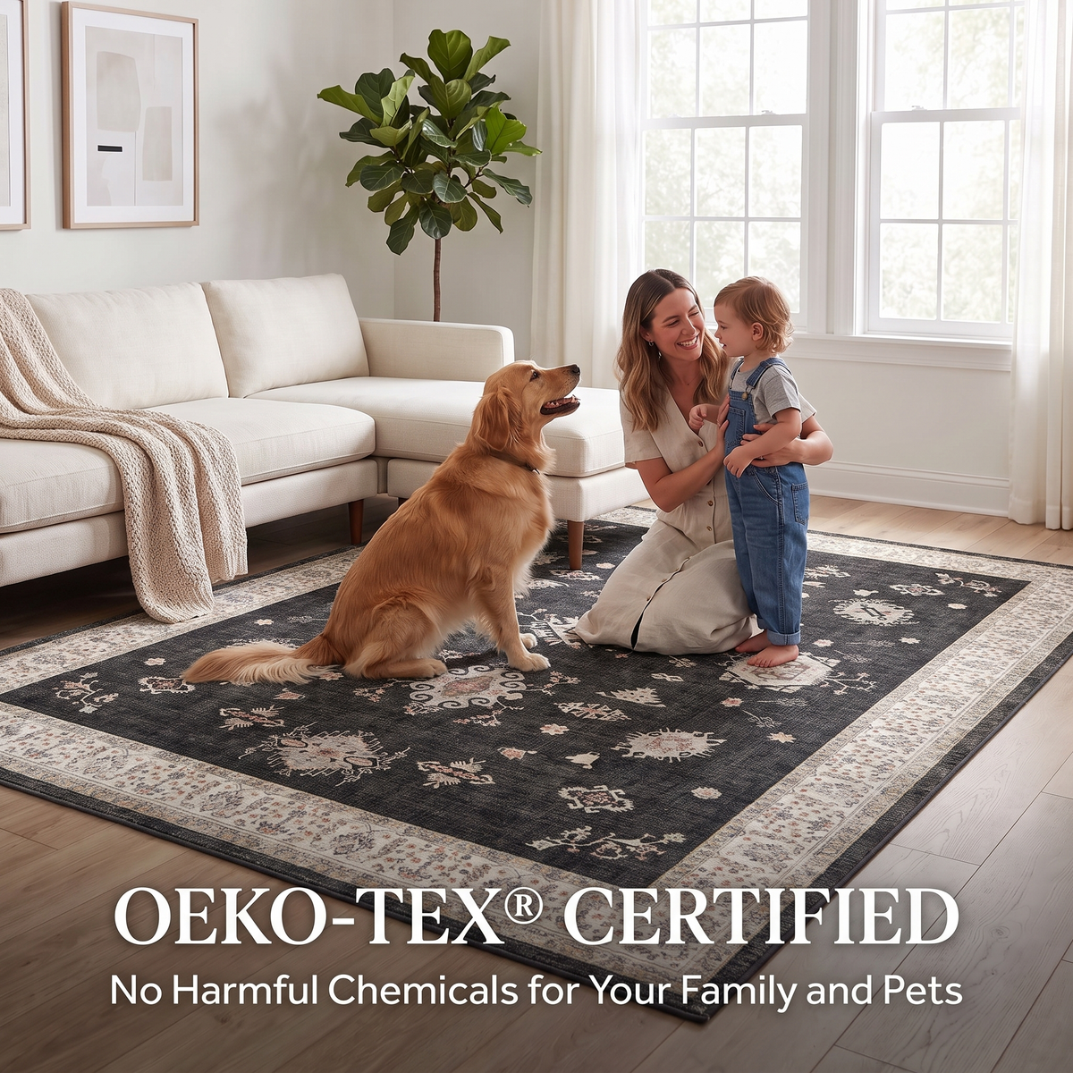 Isla - Charcoal Medallion Washable Large Living Room Rug - 160x230cm – view 8