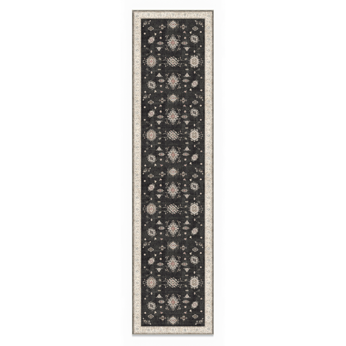 Isla - Charcoal Medallion Washable Runner Hallway Rug - 60x240cm