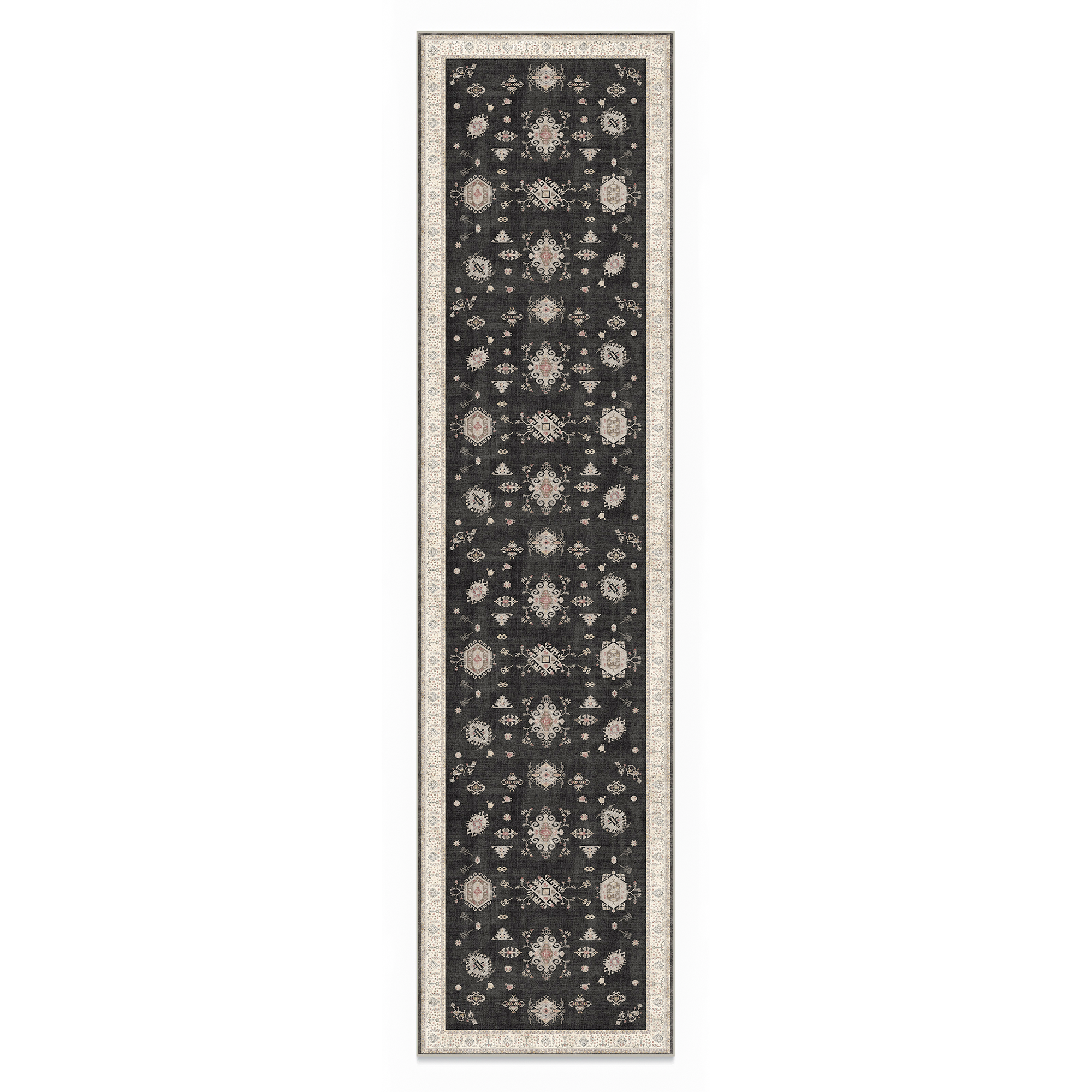 Isla - Charcoal Medallion Washable Runner Hallway Rug - 60x240cm