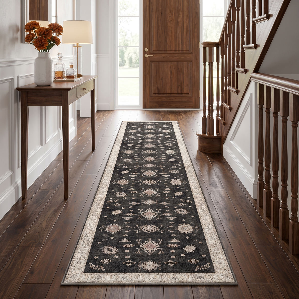 Isla - Charcoal Medallion Washable Runner Hallway Rug - 60x240cm – view 2