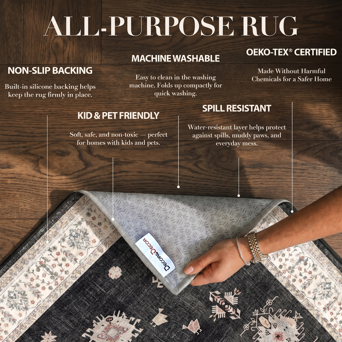 Isla - Charcoal Medallion Washable Runner Hallway Rug - 60x240cm – view 3