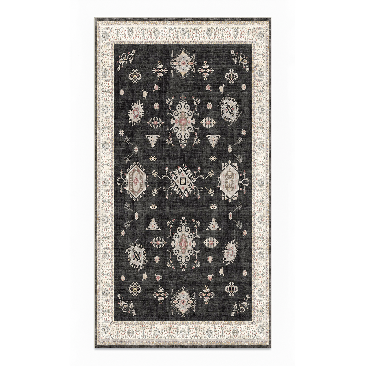 Isla - Charcoal Medallion Washable Kitchen Rug - 80x150cm