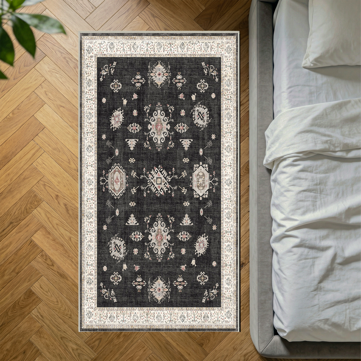 Isla - Charcoal Medallion Washable Kitchen Rug - 80x150cm – view 2