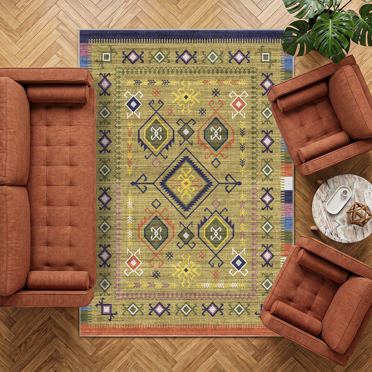 Lyra - Colourful Geometric Kilim Washable Large Living Room Rug - 160x230cm – view 2