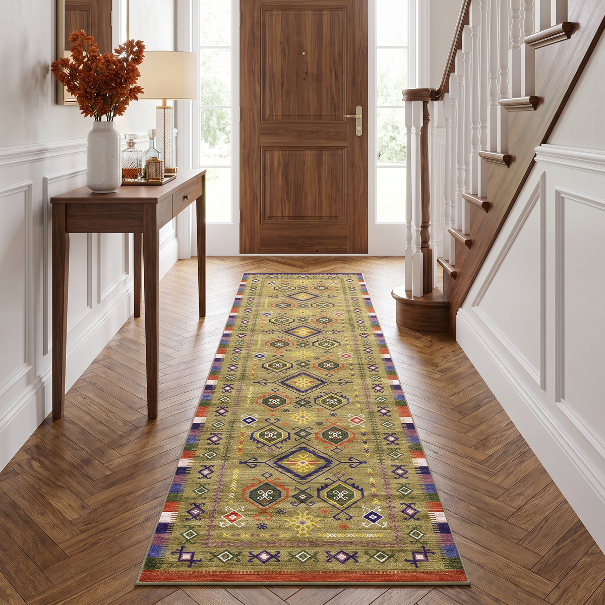 Lyra - Colourful Geometric Kilim Washable Runner Hallway Rug - 60x240cm – view 2