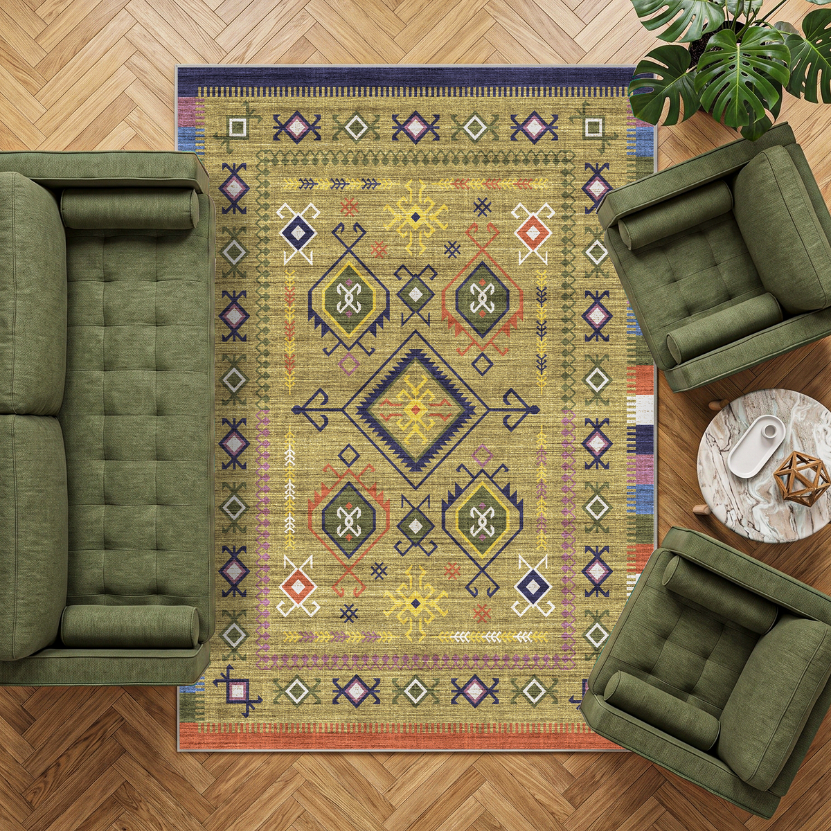 Lyra - Colourful Geometric Kilim Washable Large Living Room Rug - 160x230cm – view 7