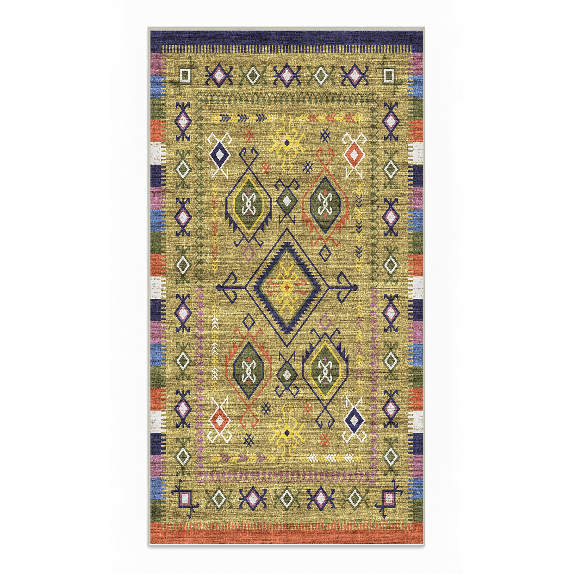Lyra - Colourful Geometric Kilim Washable Kitchen Rug - 80x150cm