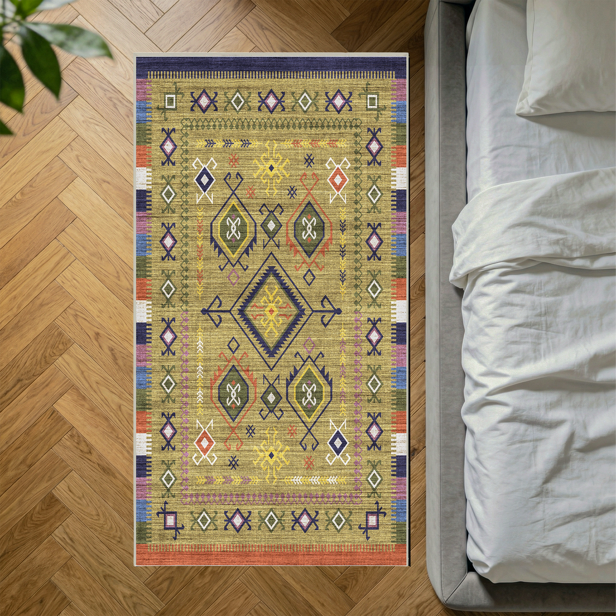Lyra - Colourful Geometric Kilim Washable Kitchen Rug - 80x150cm – view 2